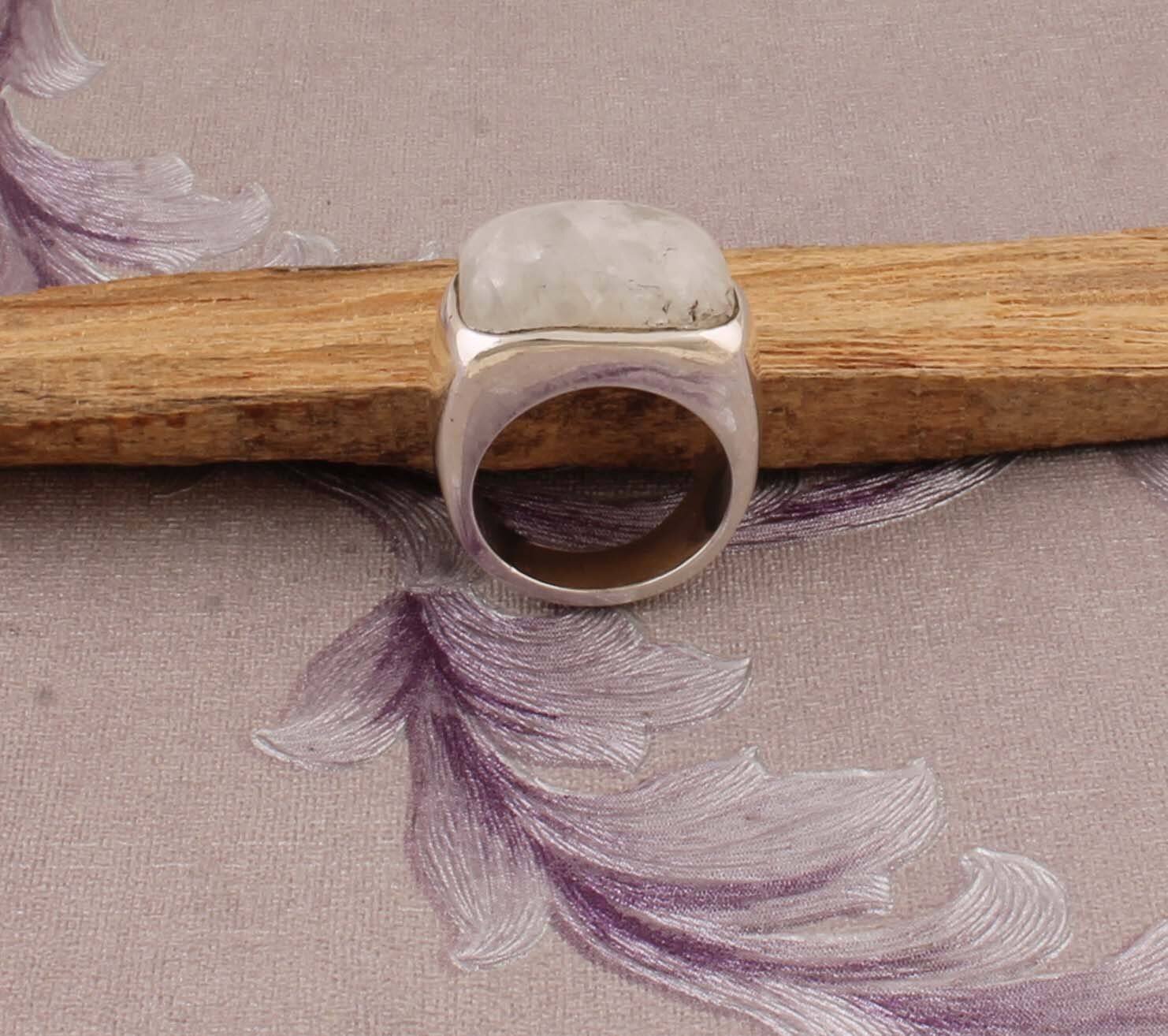 Rainbow Moonstone Top Quality Gemstone Ring Pear Shape,With Cabochon Baguette  Stone Ring 925-Antique Silver Ring Middle Finger Long Ring