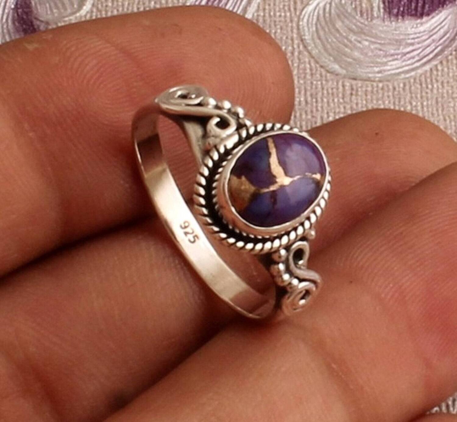 Purple Copper Turquoise Silver Ring, 925 Sterling Silver Oval Shape Gemstone Ring, Designer Ring, Handmade Ring, Engagement Ring, Gift Idea