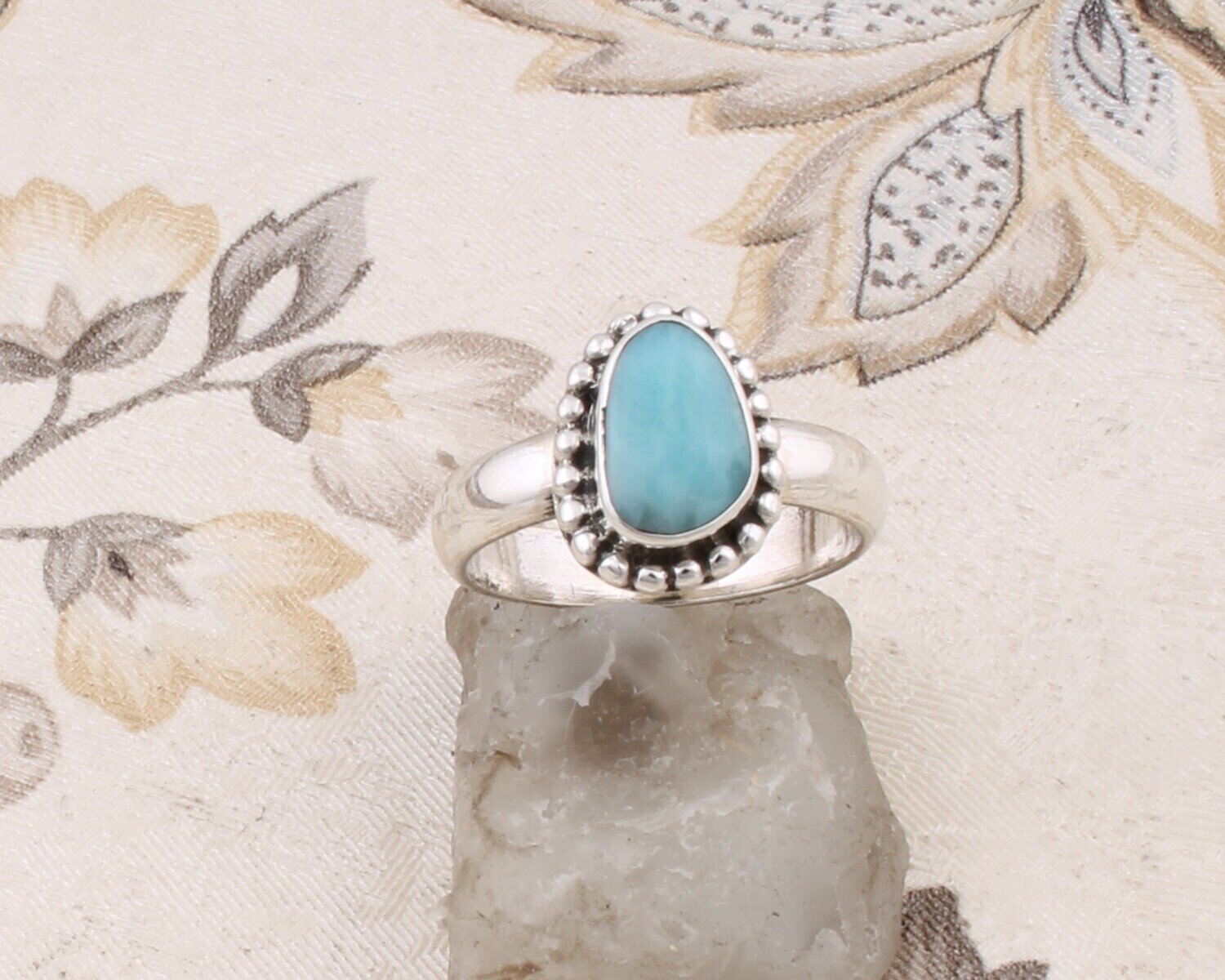 Natural Larimar Gemstone Ring Cabochon Stone Boho Ring Solid 925- Sterling Silver Ring,Girls Middle Finger RingCyber2021Bestseller2021Etsy