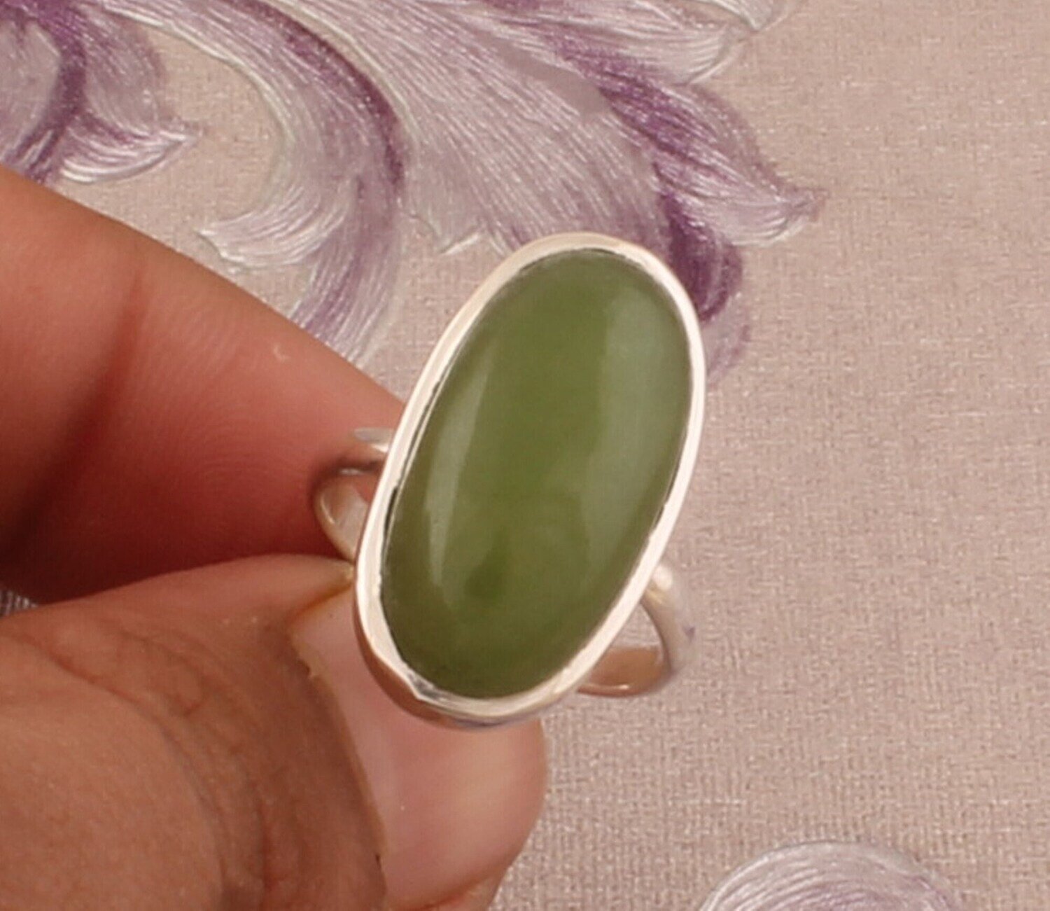 925 Sterling Silver Green Jade Oval Shape Gemstone Ring, Handmade Gemstone Everyday Silver Ring, Women Jewelry Gift For Her, Etsy Cyber 2021