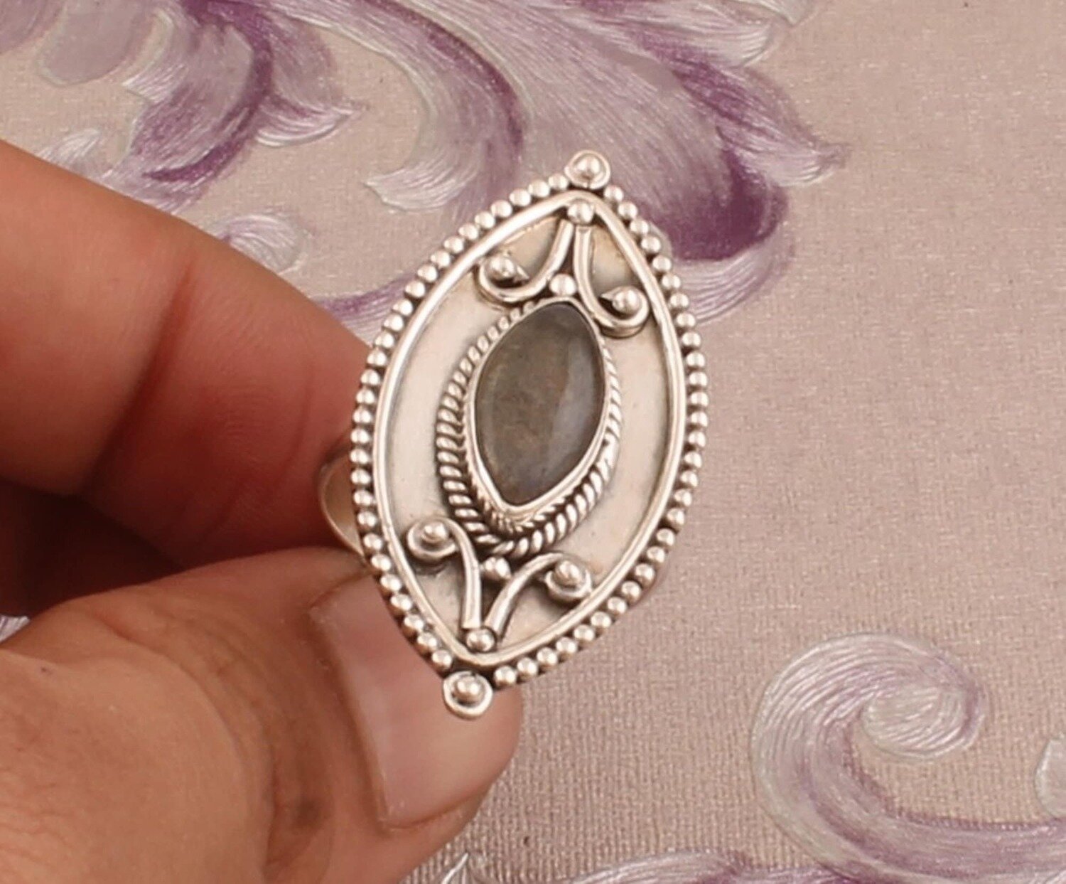 Natural Labradorite Silver Ring, 925 Sterling Silver Ring, Marquise Shape Gemstones Ring, Engagement Ring, Handcrafted Ring, Christmas Gift