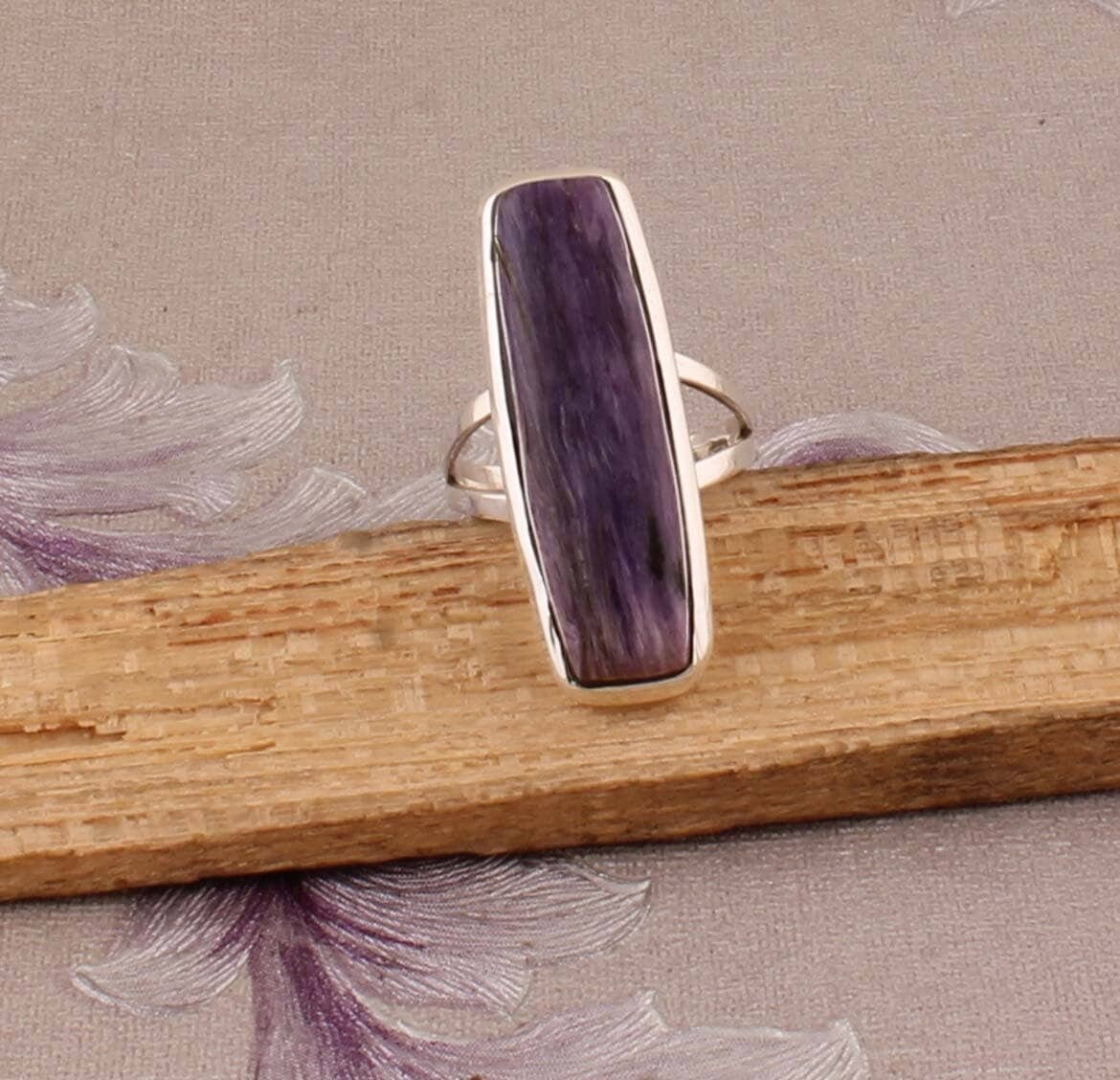 Charoite Top Quality Gemstone Ring Baguette Cabochon Stone Ring 925-Antique Silver Ring Middle Finger Beautiful Ring Gift For HerCyber2021
