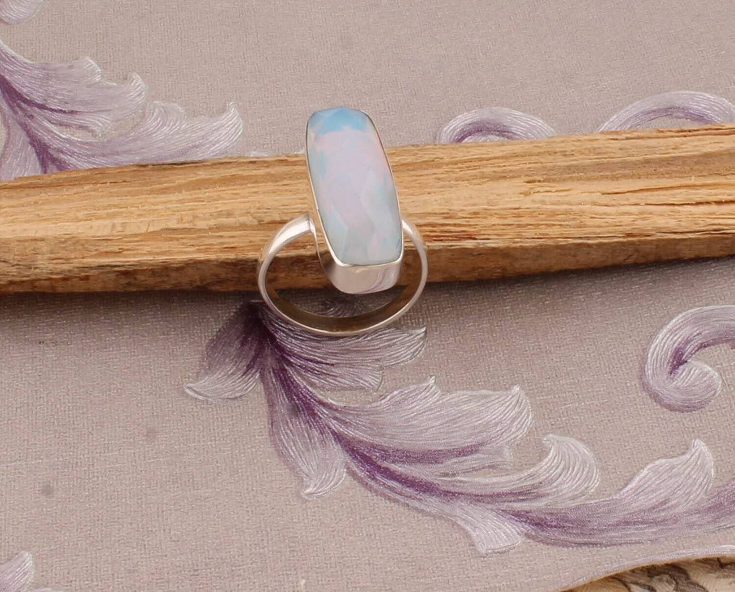 Crystal Fire Opal Top Quality Gemstone Ring,Cut,Faceted,Baguette Shape Stone Ring 925-Sterling Silver Ring,Boho Middle Finger Ring,Long Ring