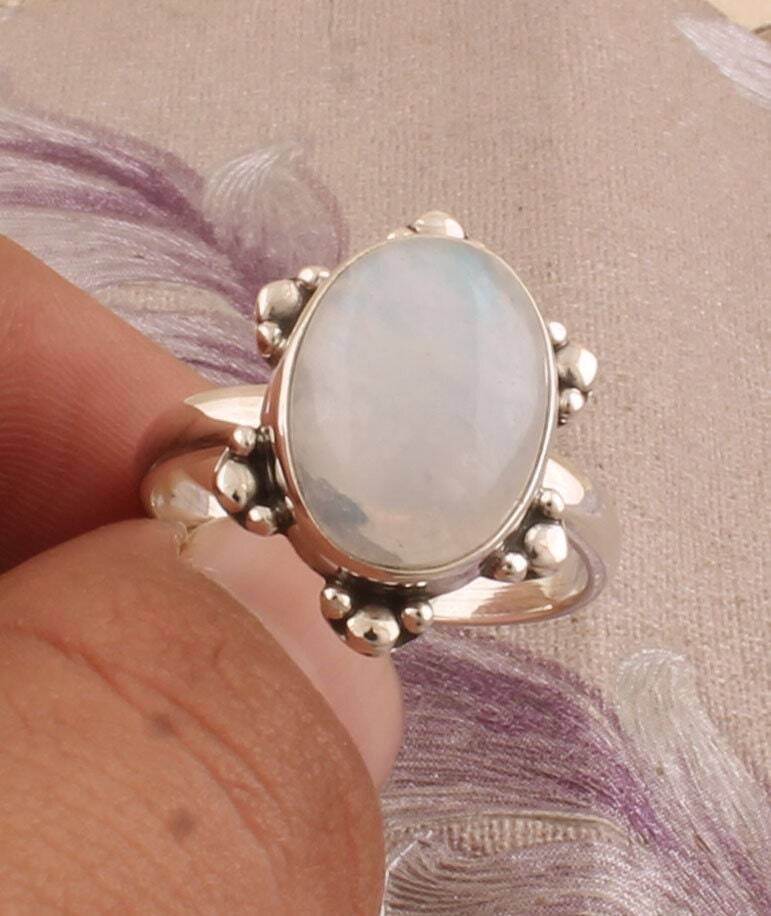 Rainbow Moonstone Ring Sterling Silver Ring,Boho Ring,Twisted Band Ring,Dainty Rings,Top Selling Rainbow Moonstone Bolls Ring BohoBirthstone