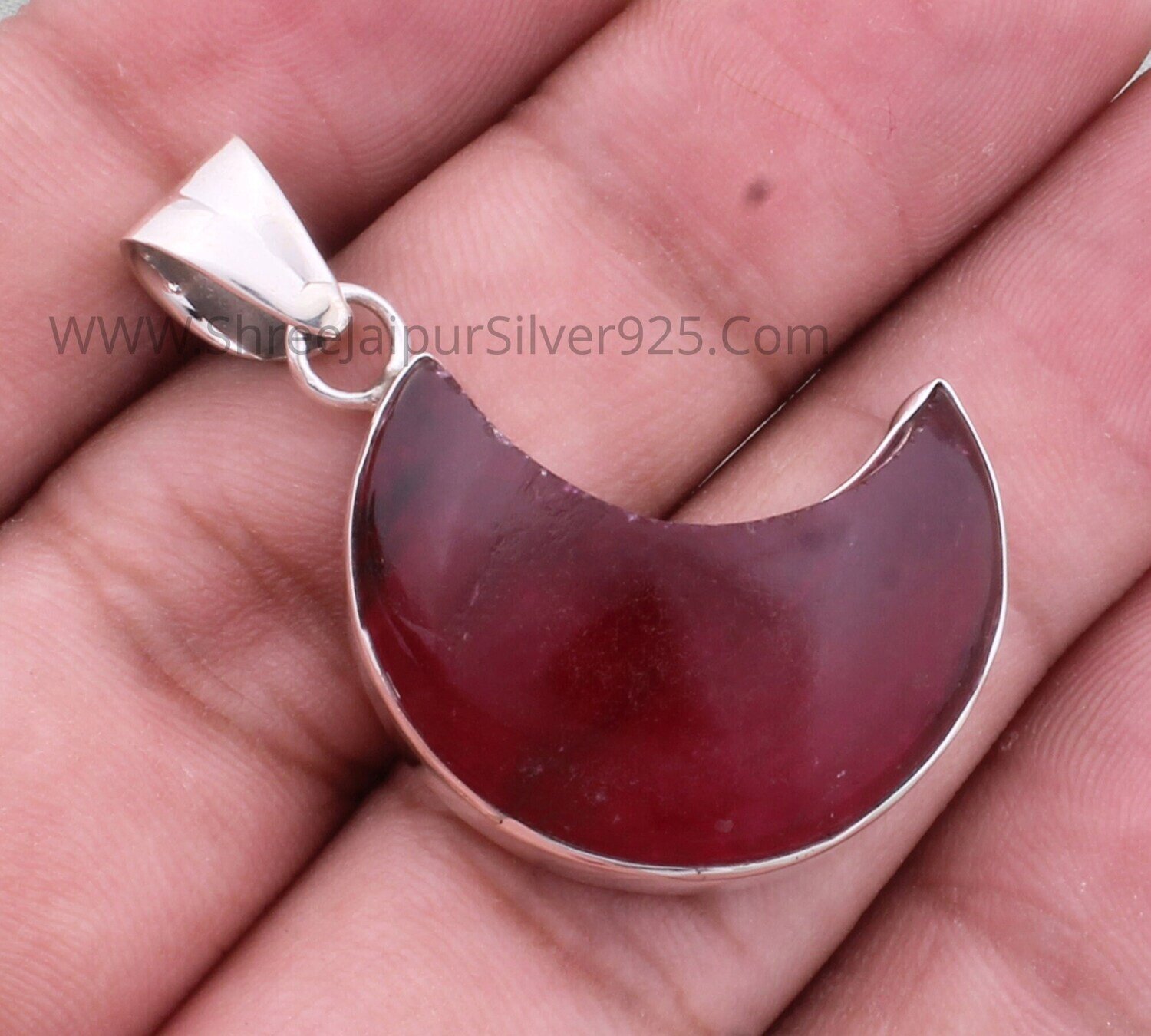 Ruby Jade Silver Pendant, 925 Sterling Silver Pendant, Designer Moon Pendant, Ruby Jade Gemstone Pendant, Handmade Gemstone, Christmas Gift