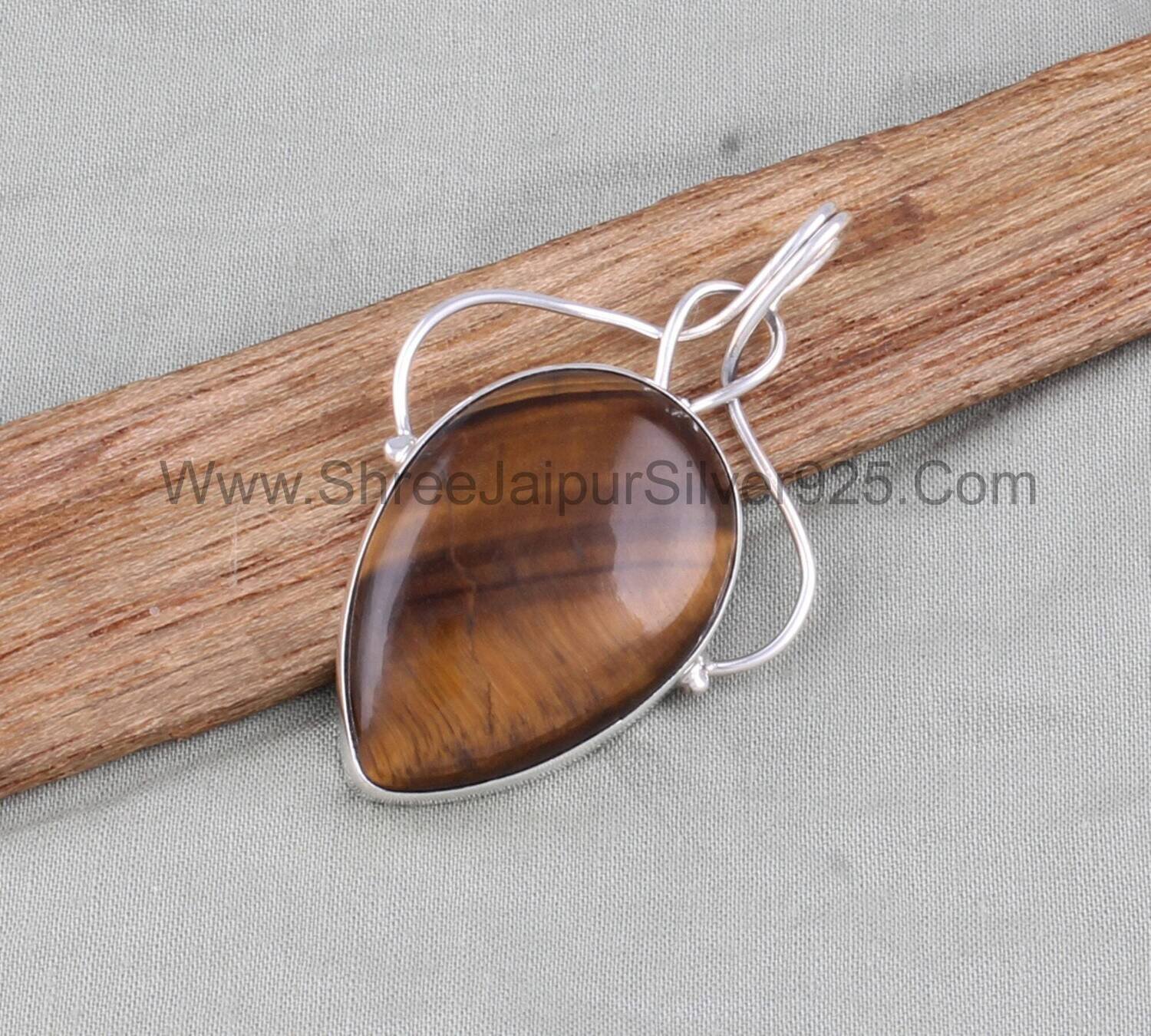 925 Sterling Silver Natural Tiger Eye Pendant Necklace, Tiger Eye Pear Shape Necklace, Handmade Gemstone Necklace, Women Jewelry Gift Idea
