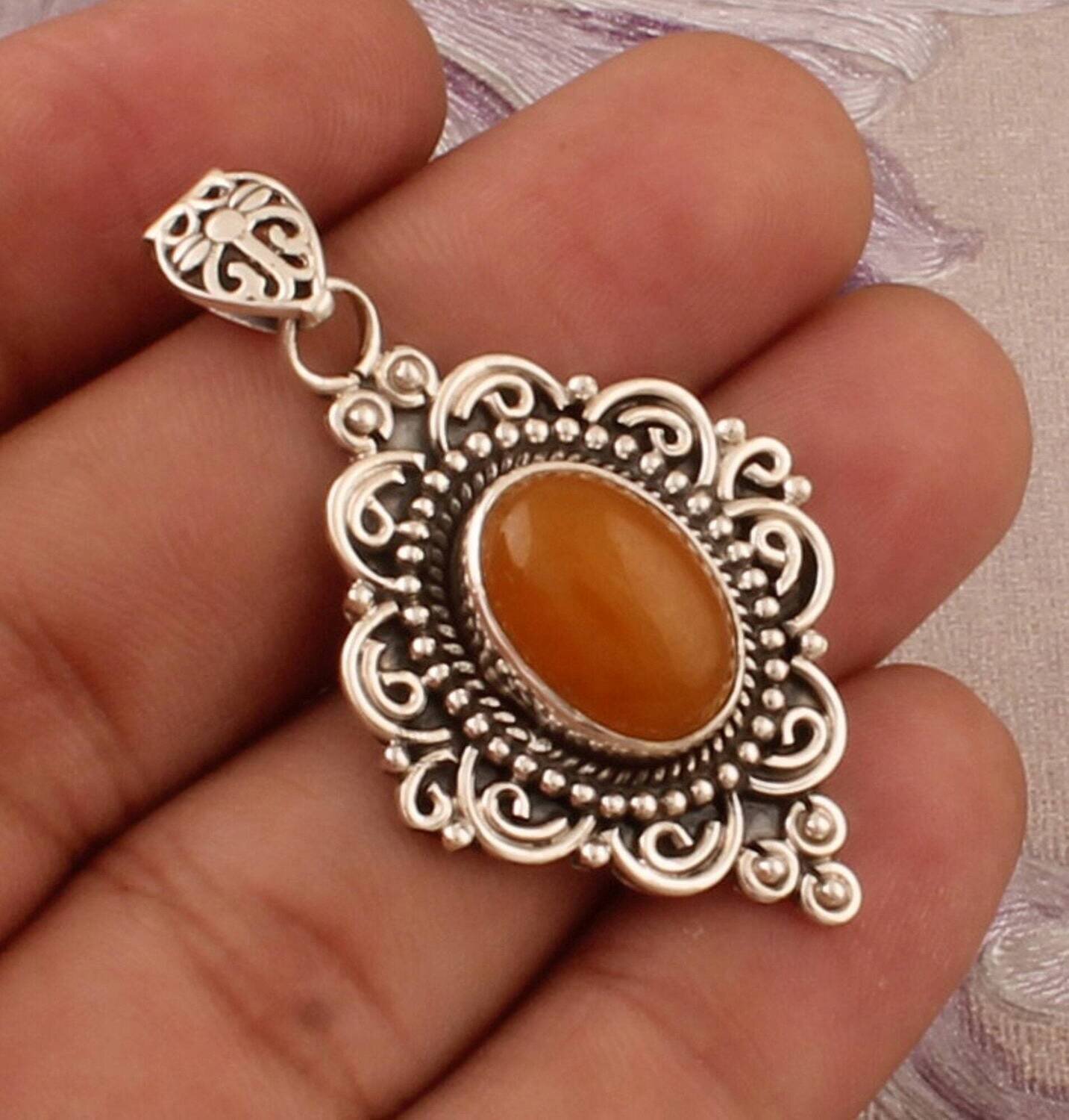 Yellow Jade Pendant, 925 Sterling SilverBirthstone