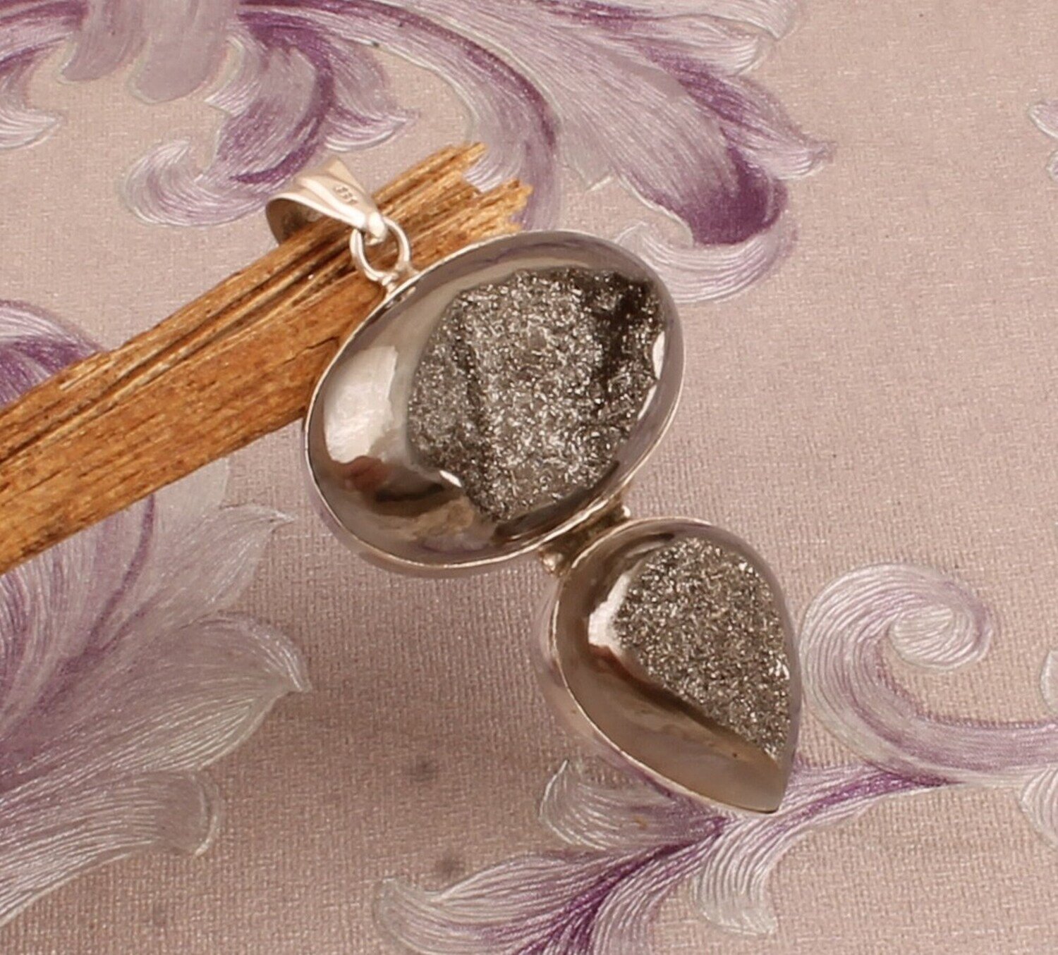 Pyrite Druzy Silver Pendant, 925 Sterling Silver Pendant, Sparkly Druzy Pendant, Oval &amp; Pear Pendant, Handcrafted Pendant, Christmas Gift