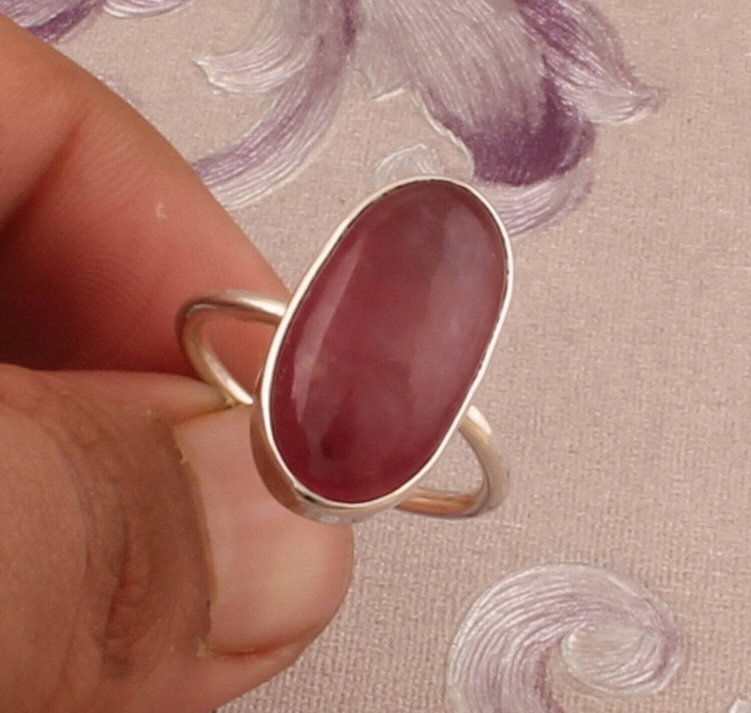 925 Sterling Silver Ruby Jade Oval Shape Gemstone Ring, Handmade Gemstone Everyday Silver Ring, Women Jewelry Gift For Her, Etsy Cyber 2021