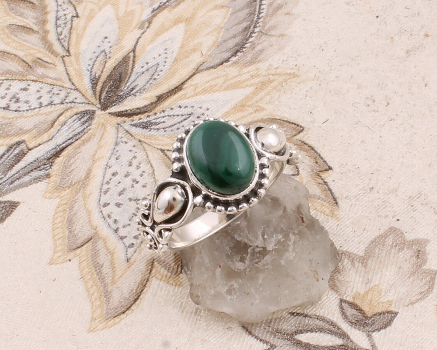 925 Sterling Silver Rings For Women, Natural Malachite Ring, Green Oval Handmade Gemstone Jewelry, Engagement, Vintage, Dainty, Gift For Her
