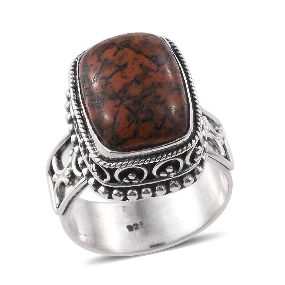 Solid 925-Sterling Silver Ring With Copper Turquoise Gemstone Ring Opaque , Cabochon Stone Boho Ring Handcrafted Middle Finger Ring