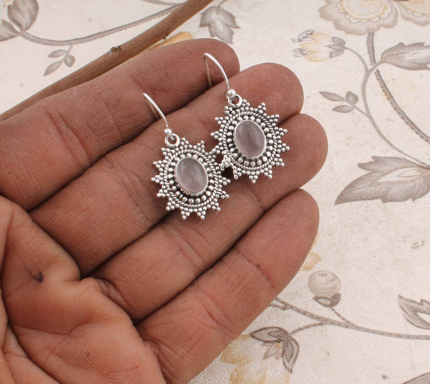 Amazing Rose Quartz AAA+Quality Gemstone Earring Cabochon Stone Boho Earring 925-Sterling Solid Silver Earring HandmadeCyber2021Birthstone