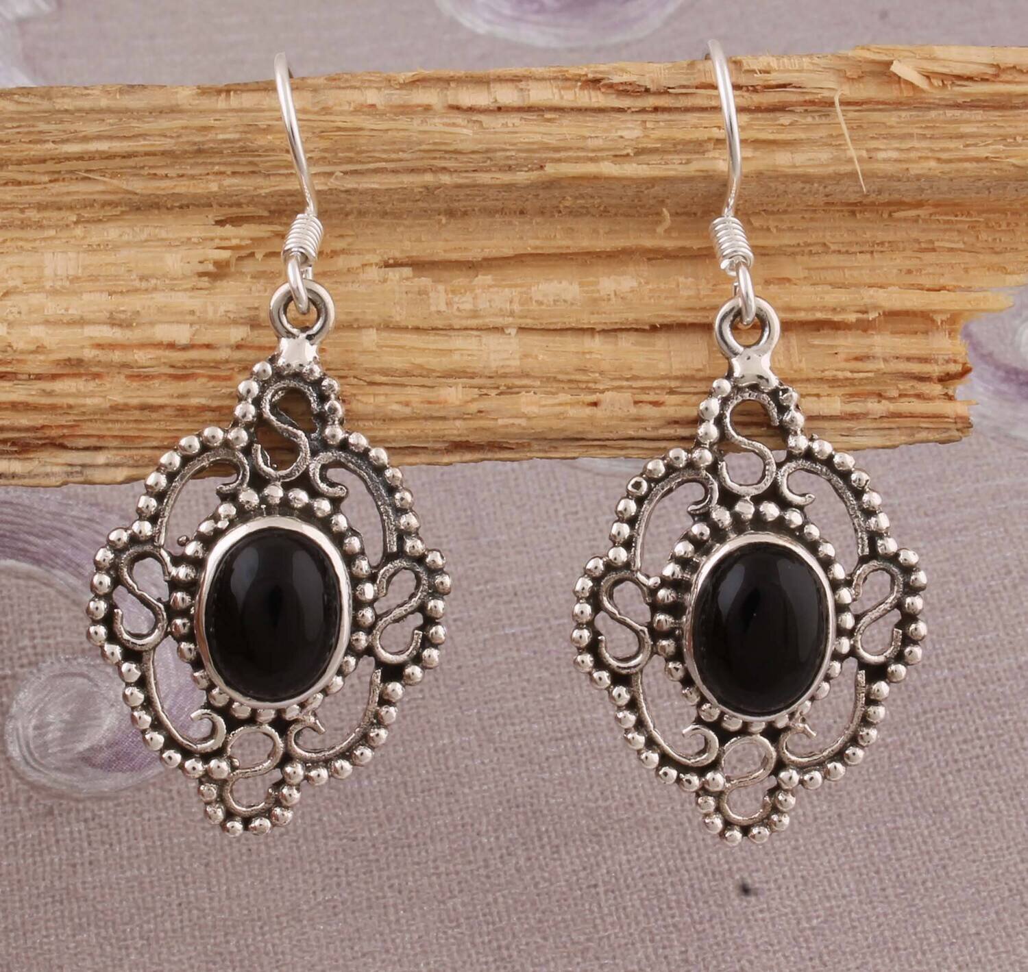 Natural Black Onyx Top Quality Gemstone Earring 925-Sterling Silver Earring,Antique Silver Earring,Wedding Beautiful Earring Gift For Her