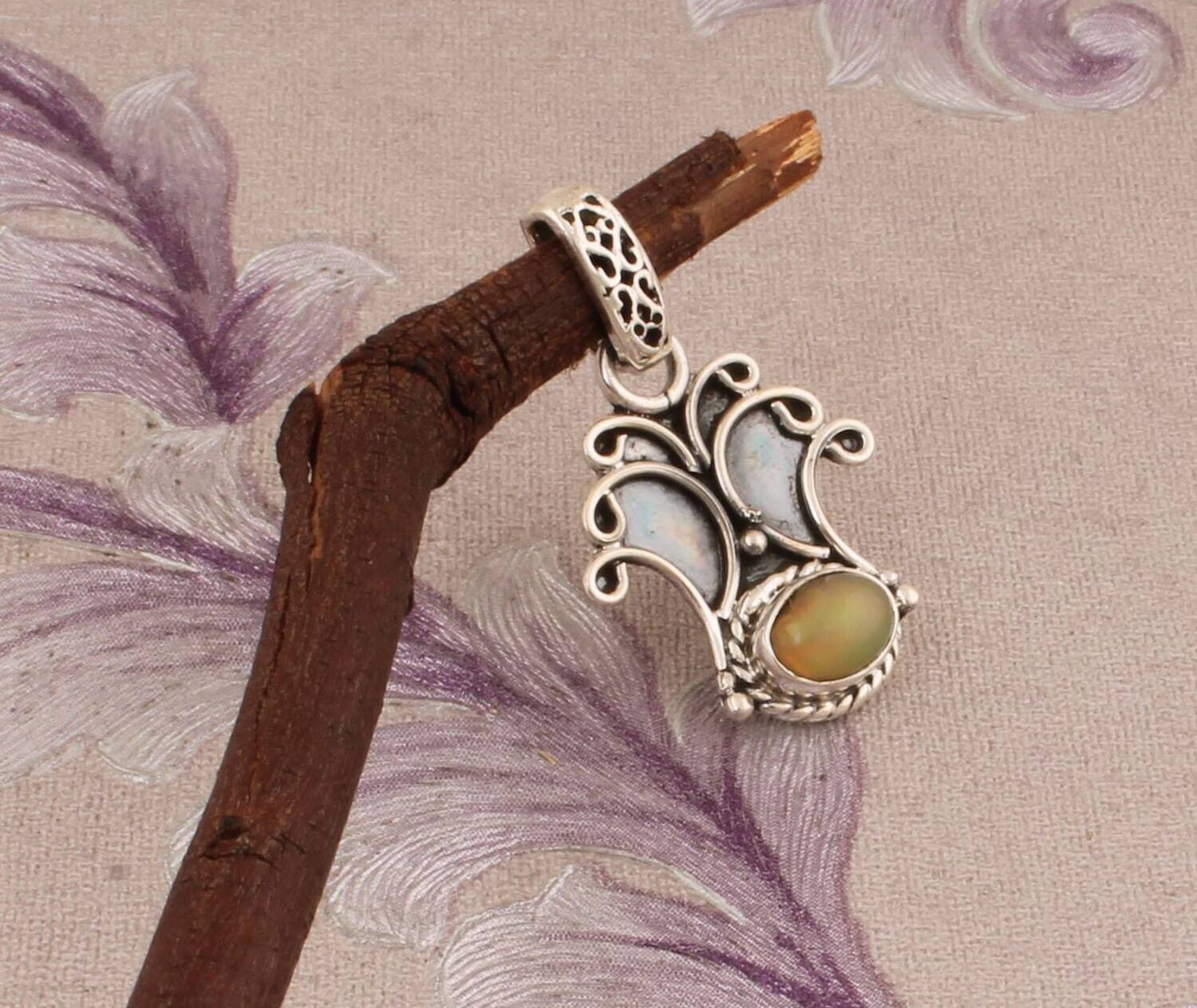 Natural Ethiopian Opal  Gemstone Necklace-Oval Cabochon Necklace-October Birth Stone Necklace 925-Antique Silver Pendant Gift For Her !!!
