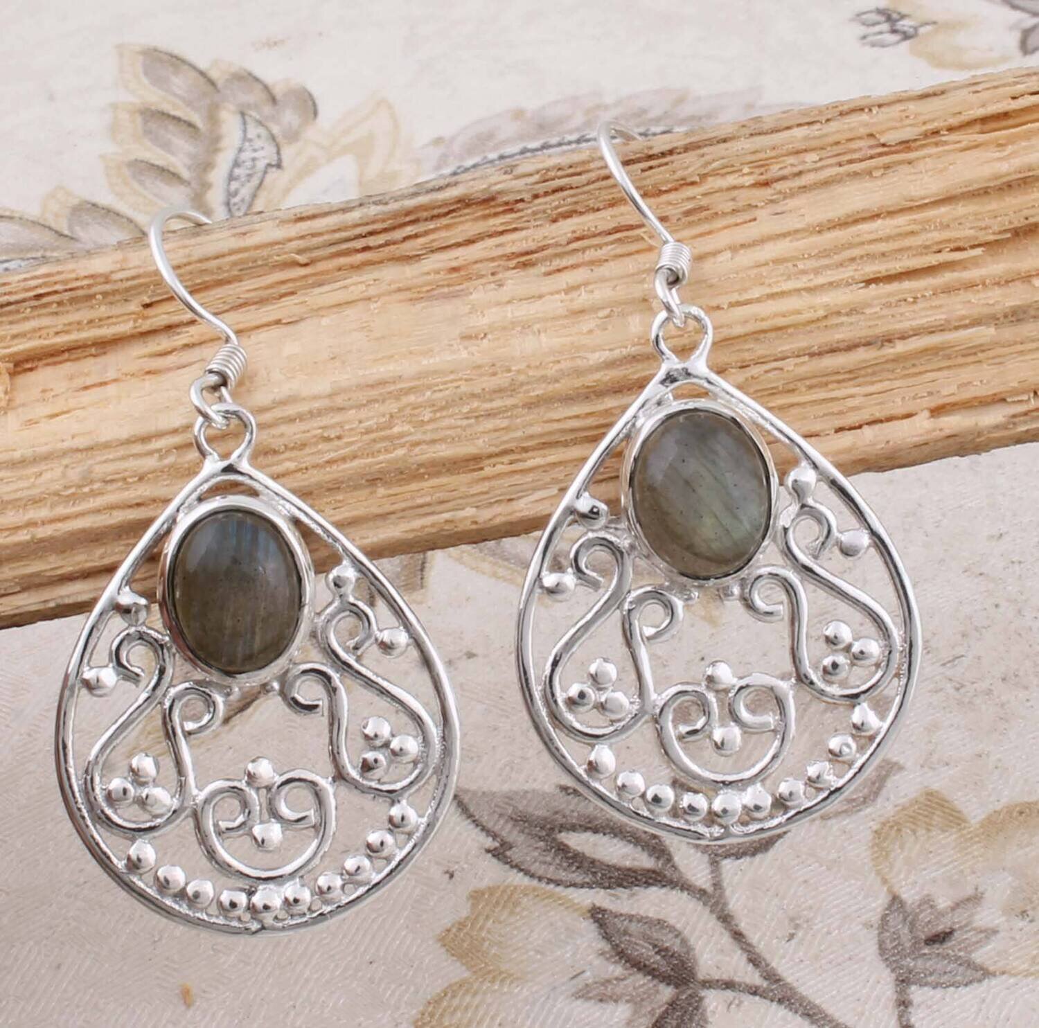 Real Labradorite Top Quality Gemstone Handcrafted Earring Cabochon Stone Boho Earring 925-Antique Silver Earring Etsy Cyber Valentine's Day