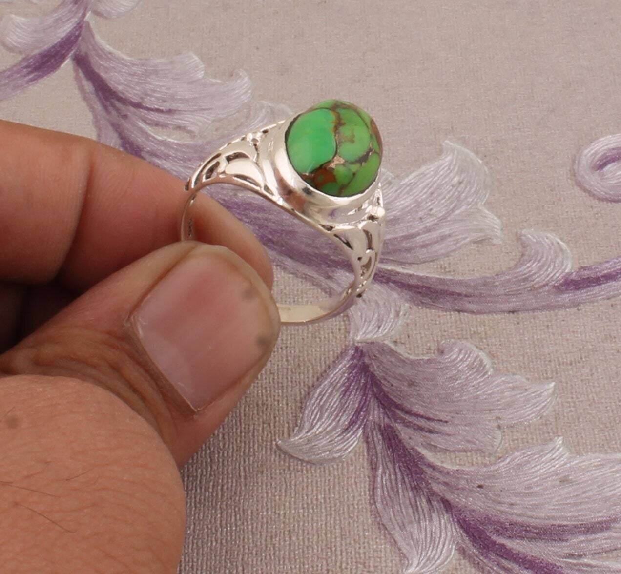 Composite Turquoise AAA+Quality Gemstone Ring, Cabochon Stone Ring, 925-Sterling Solid Silver Ring, Engagement Ring, Middle Finger Ring