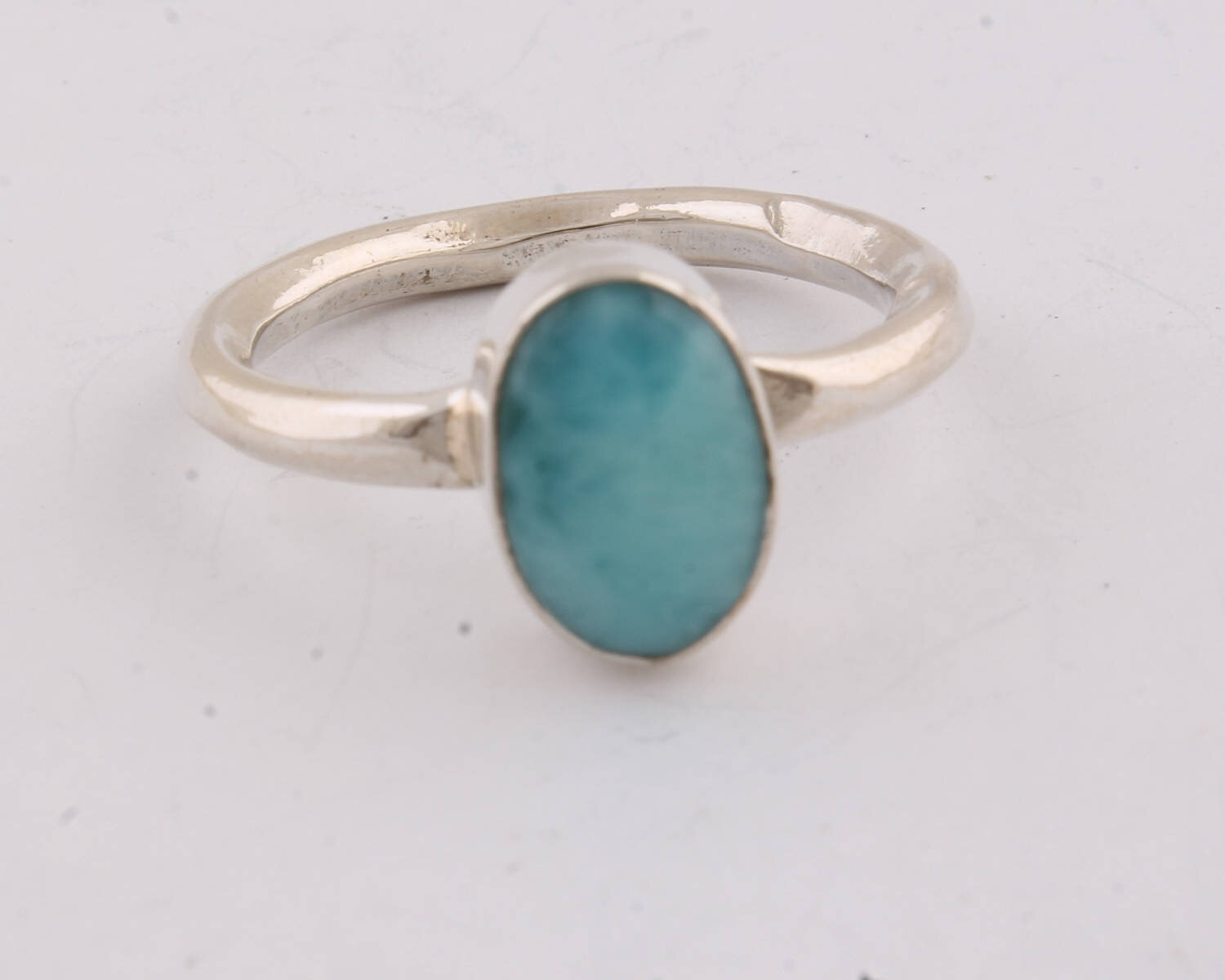925 Sterling Silver Natural Larimar Gemstone Ring, Oval Shape Simple Ring,  Anniversary Wedding Gift For Her, Christmas Gift Birthstone