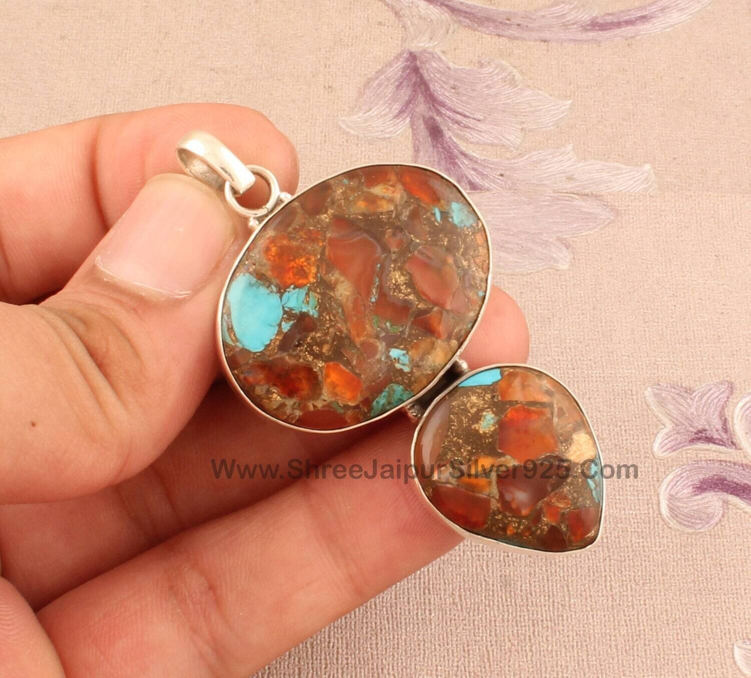 Boho Composite Turquoise  Gemstone Silver Pendant,925 Sterling Silver Turquoise Necklace Pendant,Bridal Jewelry, Turquoise Pendent Gift Idea