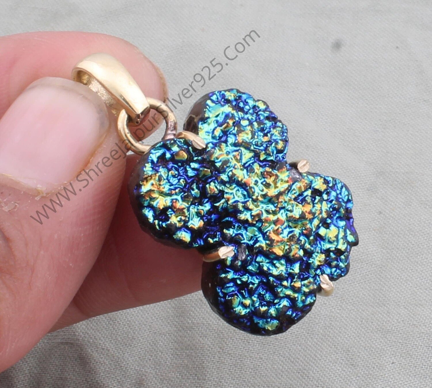 Fancy Shape Titanium Druzy Silver Pendant, 925 Sterling Silver Pendant, Sparkly Druzy Pendant, Silver Pendant, Prong Set Jewelry For Women