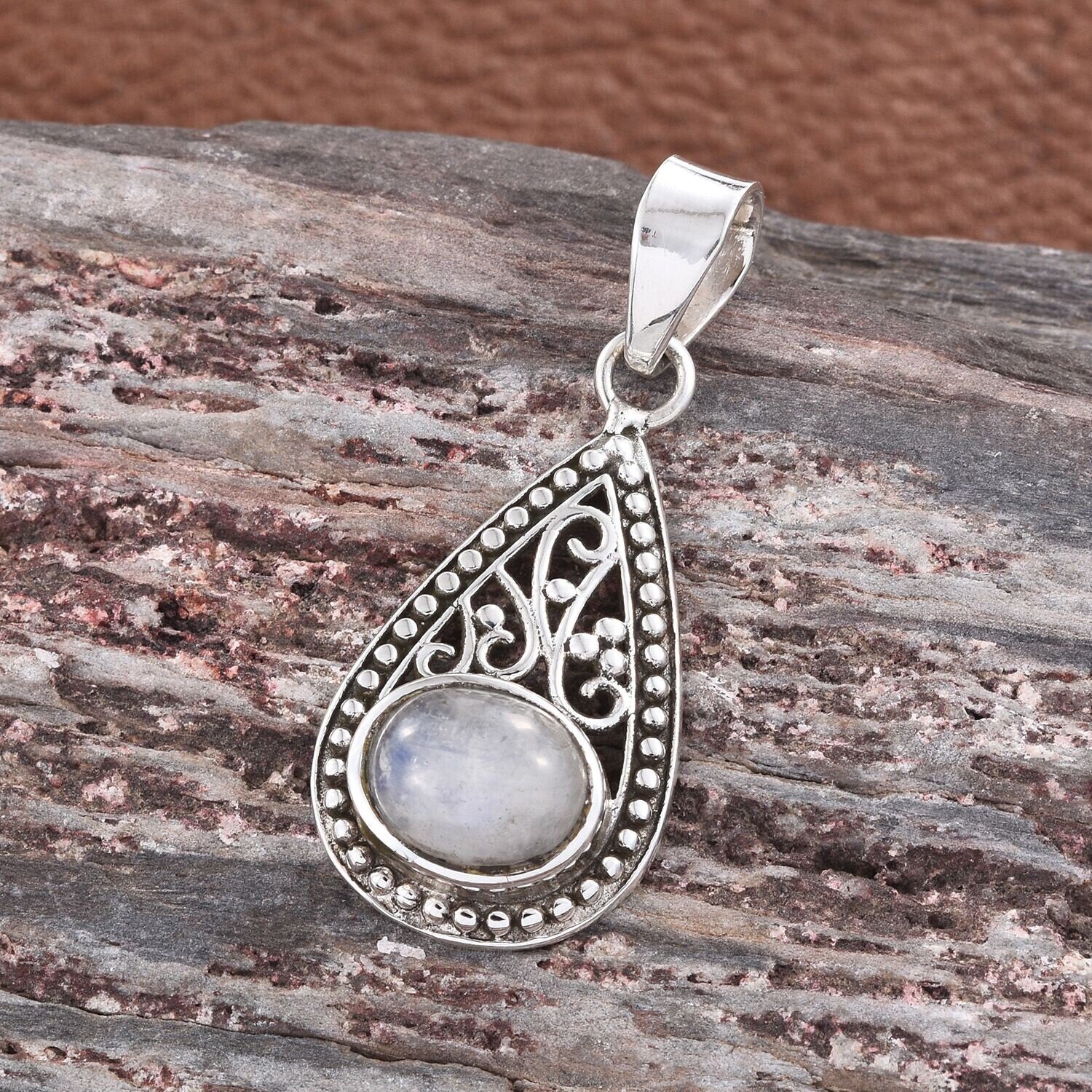Boho Pendant Christmas Gift ! 925- Sterling Silver Solid Pendant With Natural Rainbow Moonstone AAA+ Quality Gemstone Pendant Handcrafted