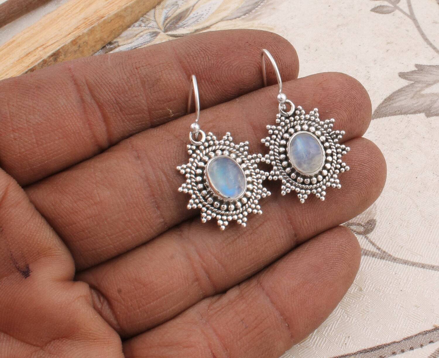 Amazing Rainbow Moon AAA+Quality Gemstone Earring Cabochon Stone Boho Earring 925-Sterling Solid Silver Earring HandmadeCyber2021Birthstone