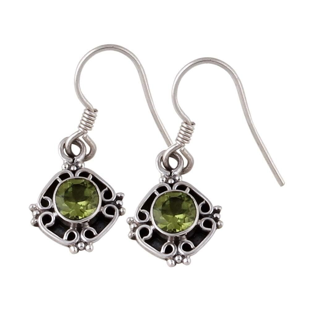 Peridot Solid 925 Sterling Silver Earrings For Women Handmade Round Stone Antiqued Silver Earrings For Wedding Anniversary Jewelry Gift Idea