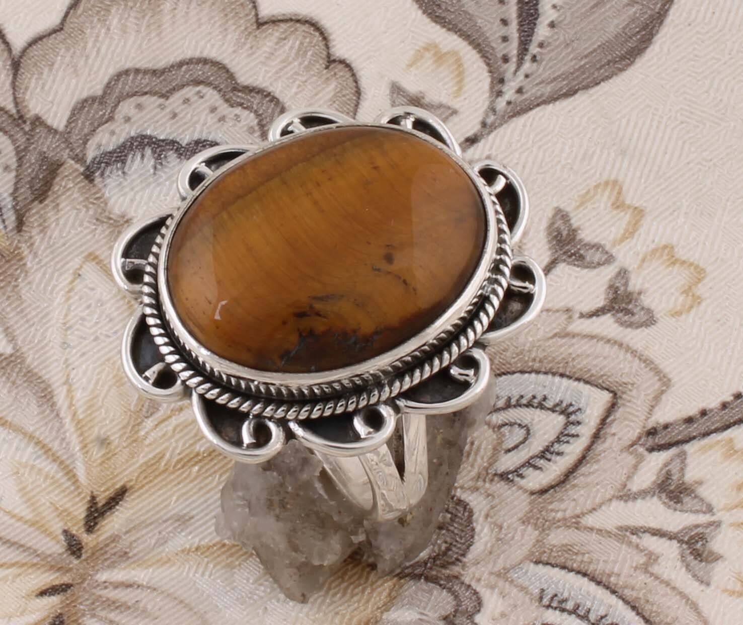 Natural Tiger-Eye AAA+Quality Gemstone Ring Top Rare Stone Boho Ring 925-Sterling Silver Ring,Engagement Ring,Middle Finger RingCyber2021