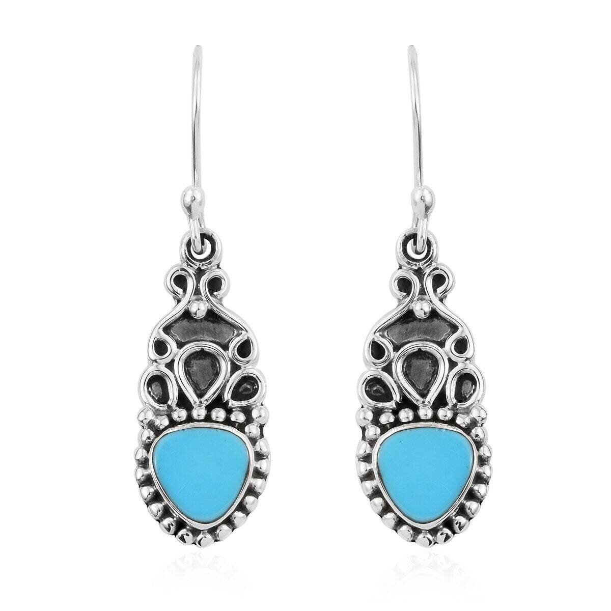 Sleeping Beauty Turquoise Gemstone Earring 925-Sterling Silver Earring,Antique Silver Earring Gift For Her Earring,Wedding EarringBirthstone