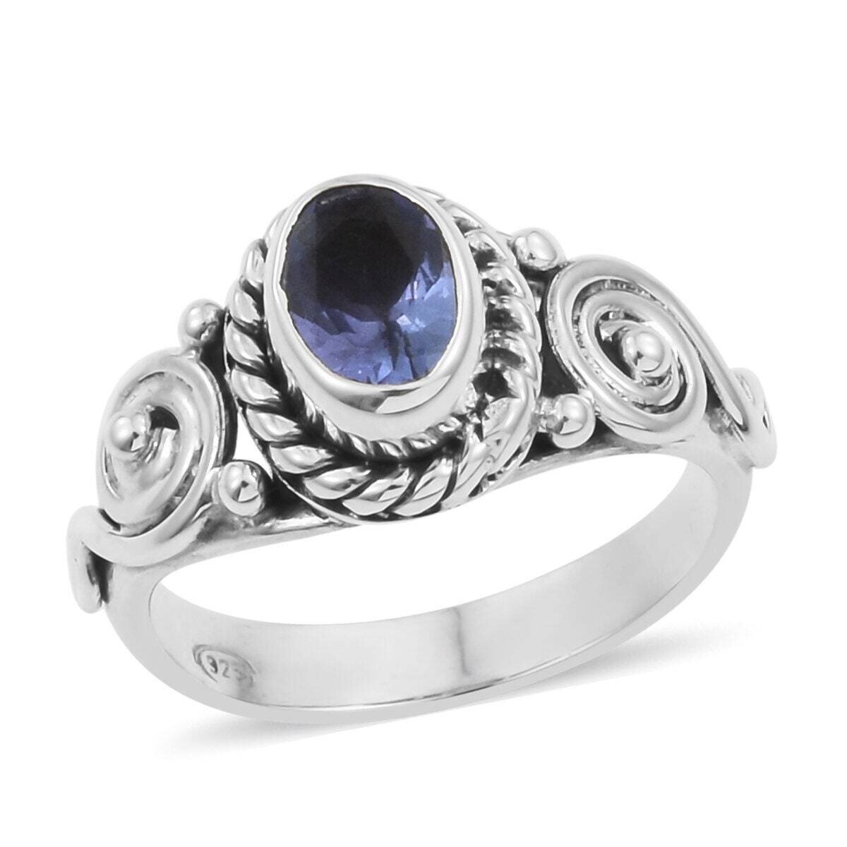 Natural Iolite Gemstone Ring Oval Stone Boho Ring 925Birthstone