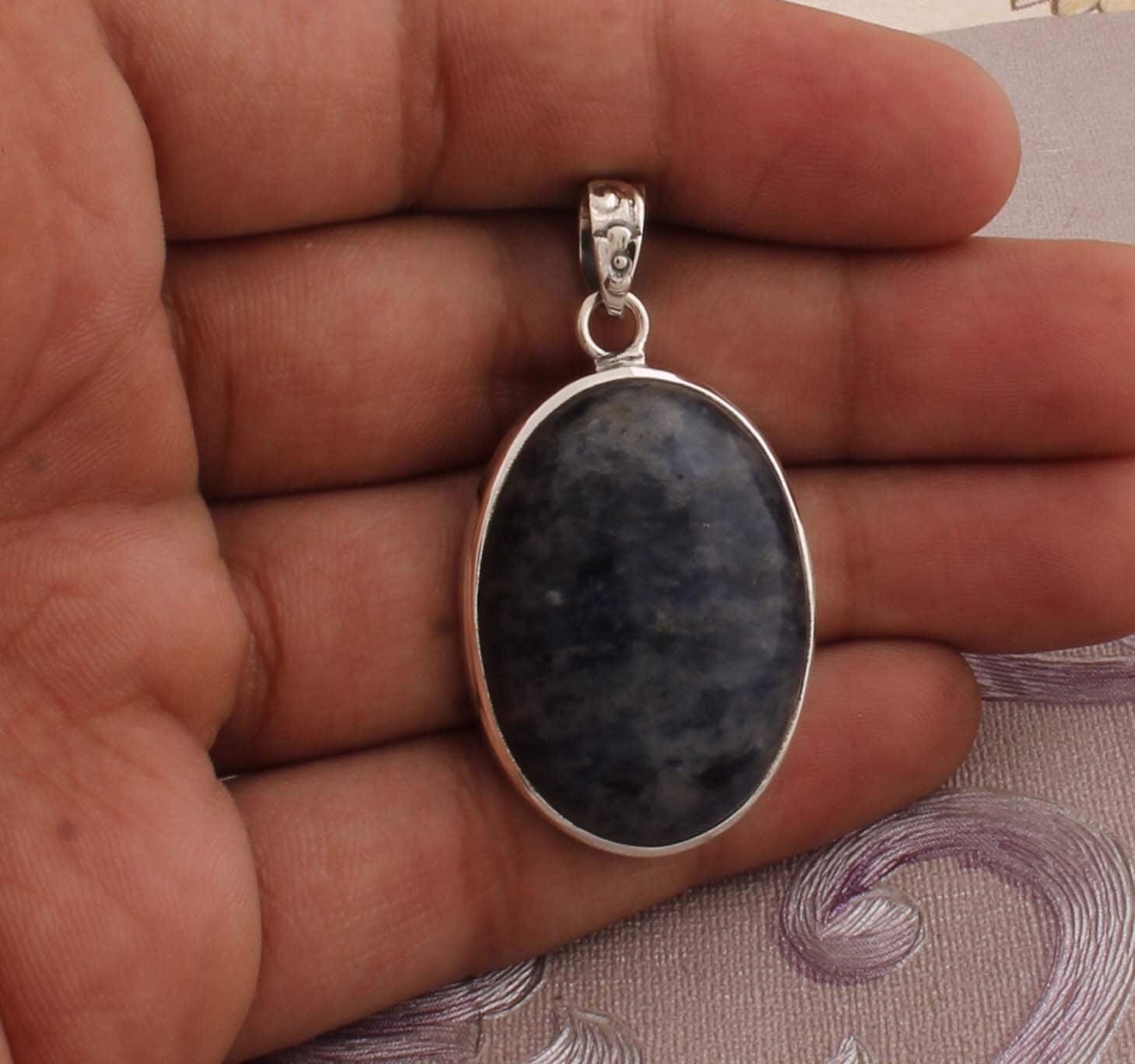 Amazing Sodalite Gemstone Pendant Oval Cabochon Stone Pendant,Big Size Pendant,Opaque Stone Pendant 925-Sterling Silver PendantCyber2021