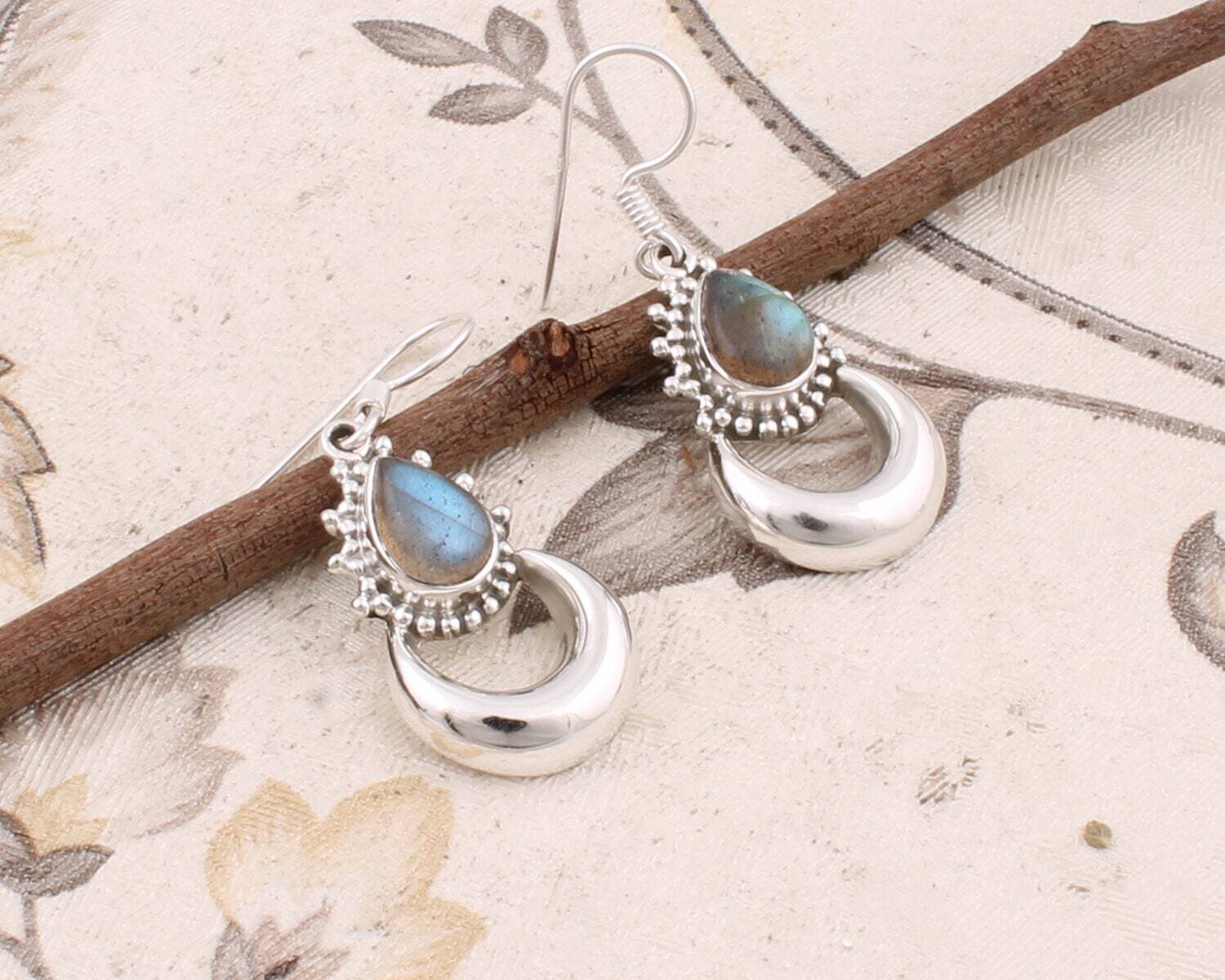 Gift 925 Sterling Silver Labradorite Earrings Handmade Silver Earrings Blue Labradorite Jewelery Etsy Selling Chand Earring Moon Eaaring