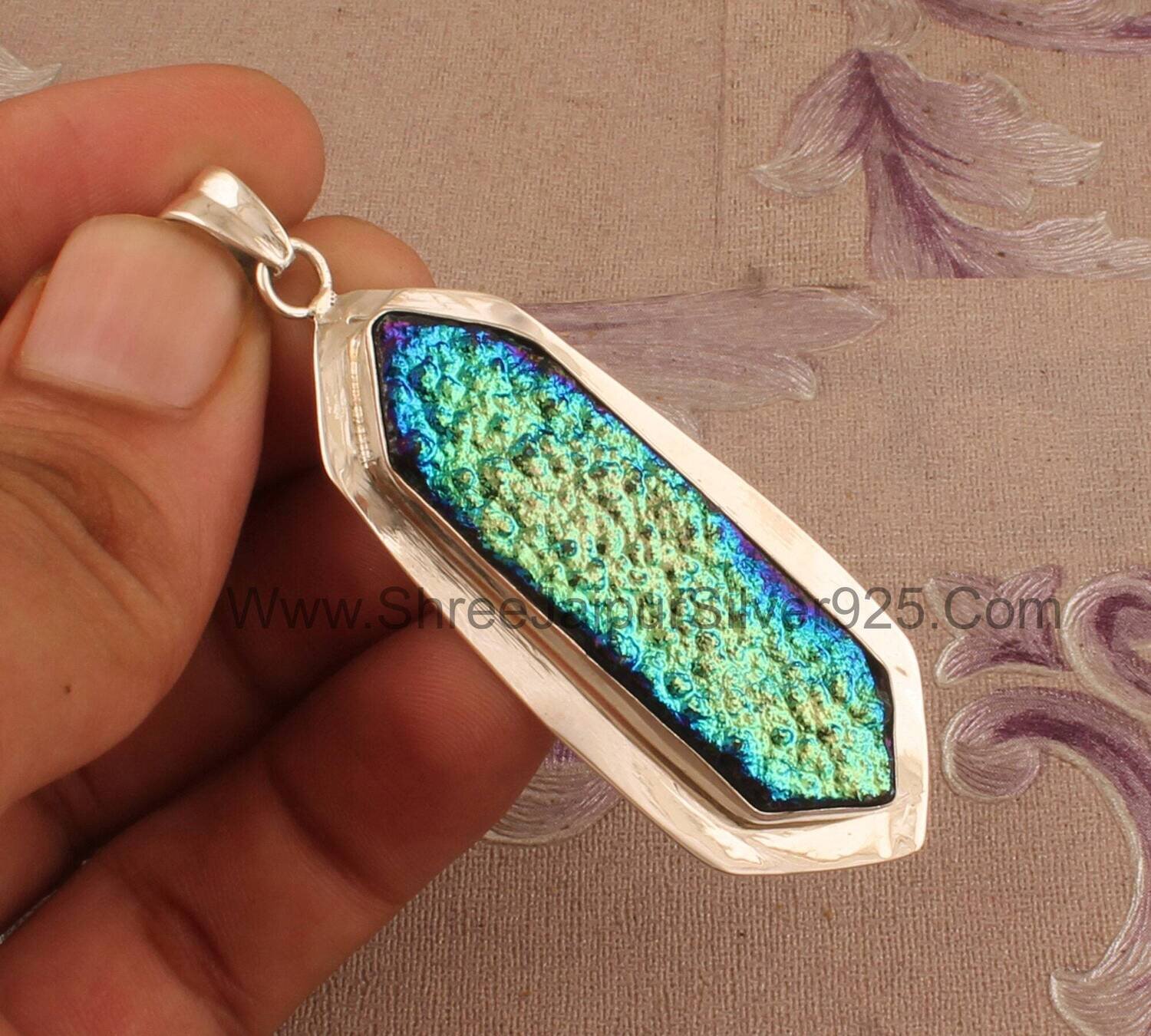 Titanium Druzy Silver Pendant, 925 Sterling Silver Pendant, Sparkly Druzy Pendant, Silver Pendant, Handmade Gemstone Pendant, Christmas Gift
