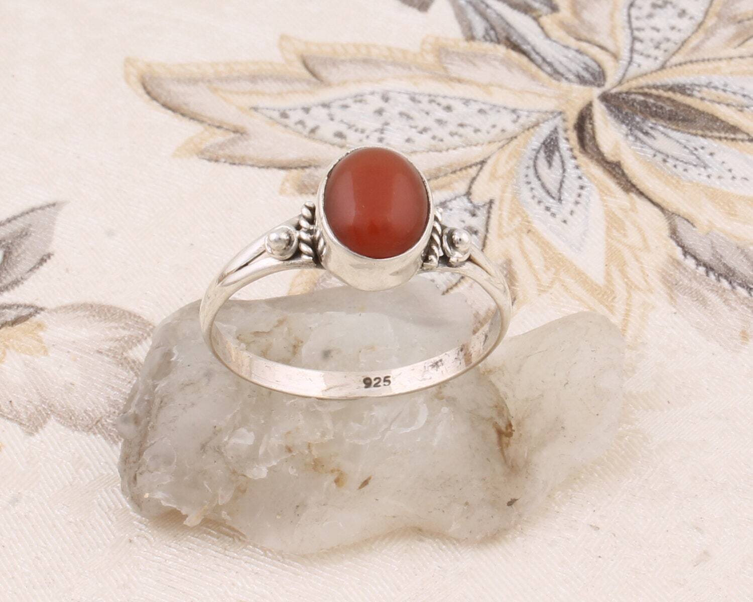 Gift For You ! Solid 925-Sterling Silver Ring With Natural Orange Jade Gemstone Handcrafted Ring Charm &amp; Boho Ring Index Finger Ring