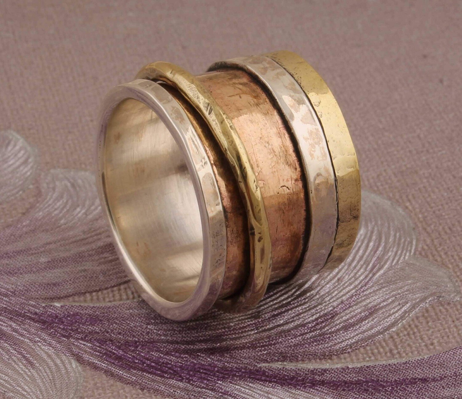925-Sterling Silver Ring,Spinner Ring Three Tone Ring Brass+Copper+Silver Ring Hot Selling Ring Gift Item Ring Spinner Meditation Ring