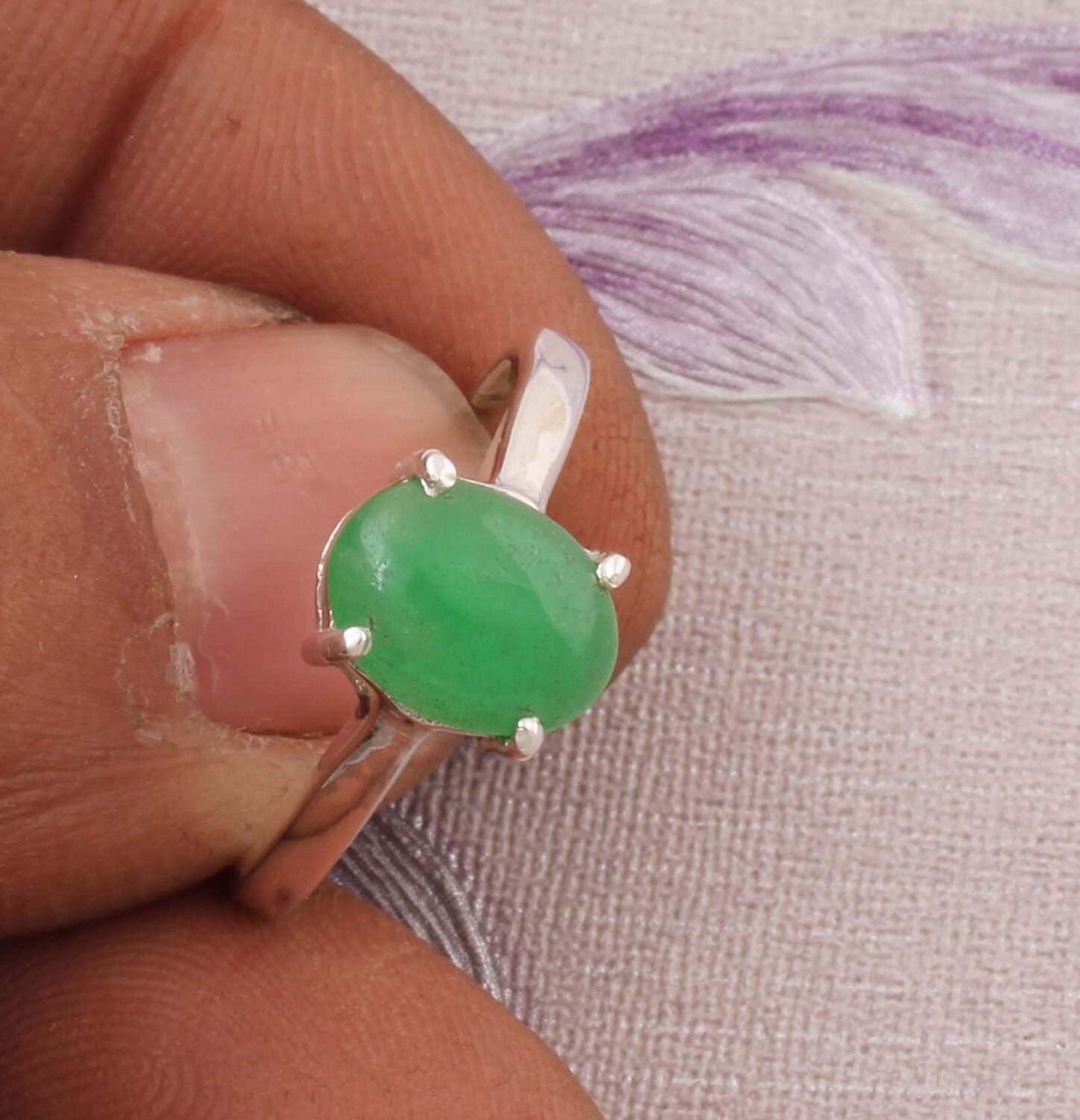 Natural Green Jade AAA+Quality Gemstone Ring, Ring Finger Ring 925-Sterling Silver Ring,Engagement Ring,Small Stone Ring Antique Silver Ring