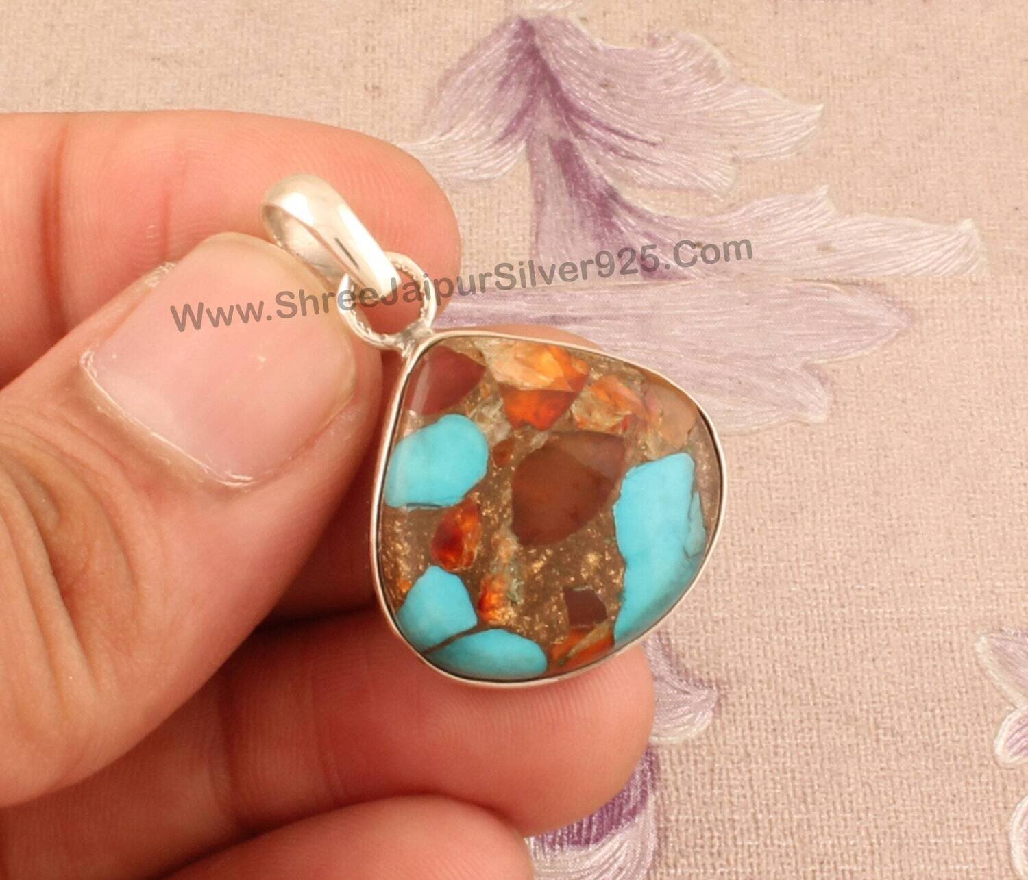 Composite Turquoise Gemstone Silver Pendant,925 Sterling Silver Turquoise Heart Shape Necklace Pendant,Turquoise Pendent Wadding gift Idea