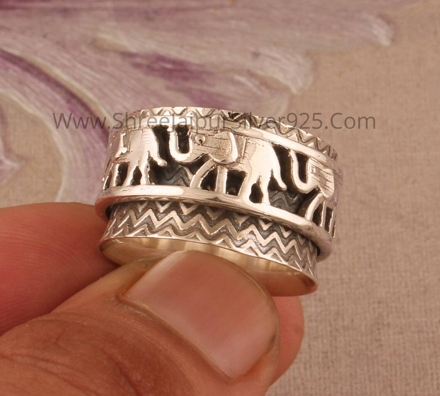Elephant Family Spinner Ring, 925 Sterling Silver Spinner Ring, Handmade Thumb Silver Ring, Boho Textured Ring, Christmas Gift For Women