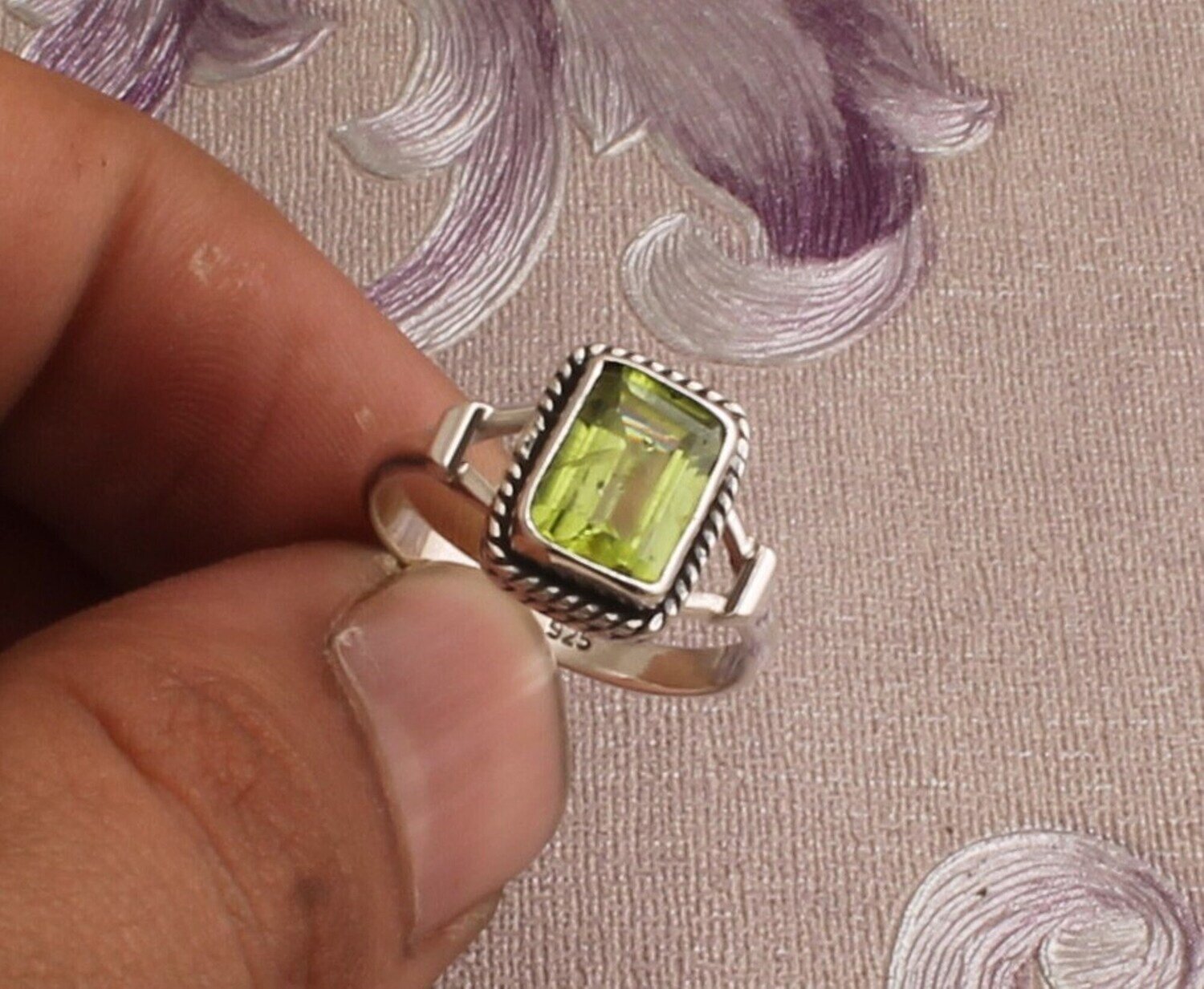 Peridot Silver Ring, 925 Sterling Silver Rectangle Shape Gemstone Ring, Designer Ring, Handcrafted Gemstone Ring, Engagement Ring, Gift Idea