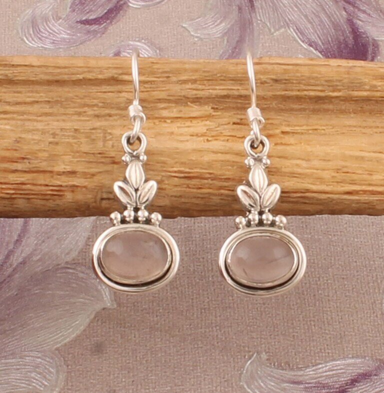 925 Sterling Silver Rose Quartz Oval Shape Gemstone Earrings, Designer Earrings, January Birthstone Earring, Handcrafted Earrings, Gift Idea