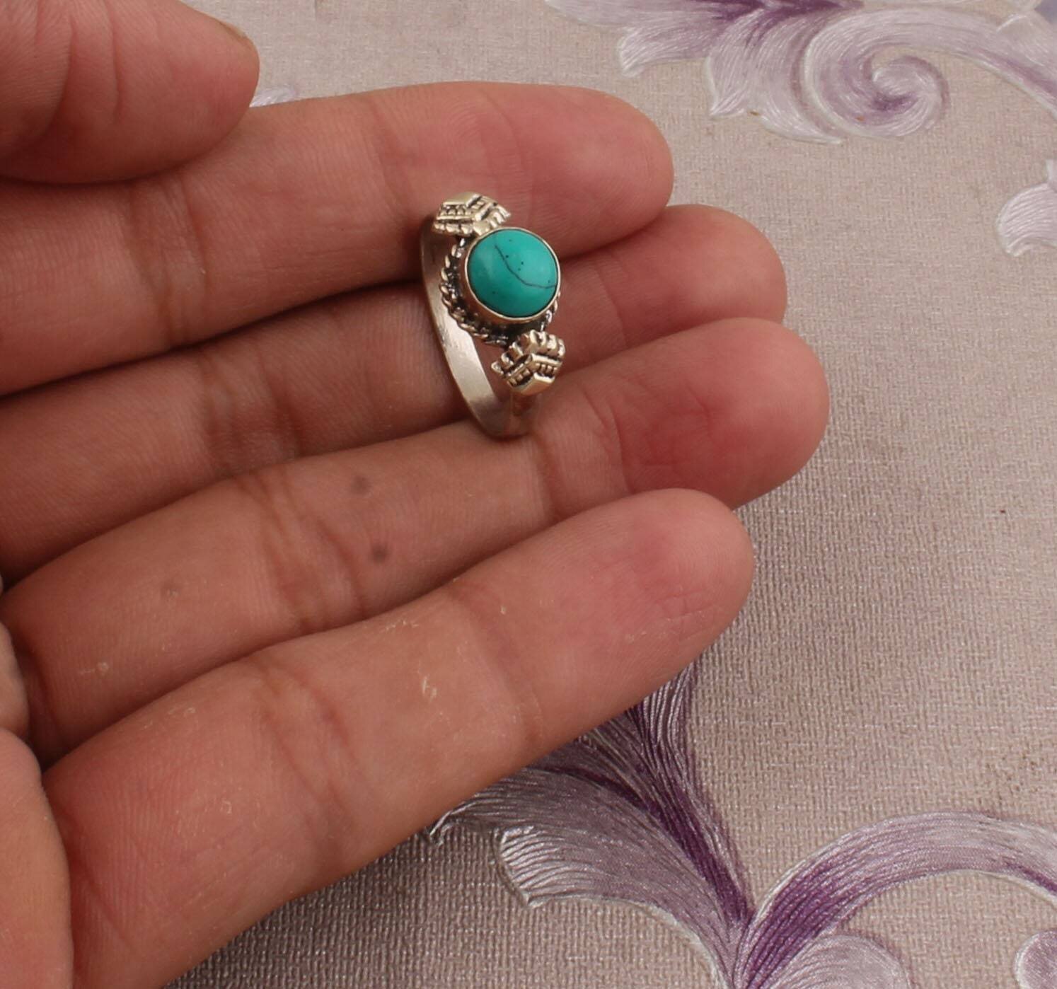 Tibati Turquoise Top Quality Gemstone Ring,Round Stone Ring 925-Sterling Silver Ring,Beautiful Ring,Girls Ring Finger RingBestseller2021Etsy