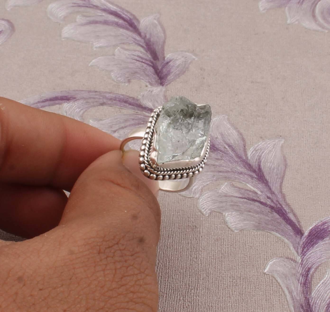 Top Quality Aquamarine Gemstone  Rough Ring,925 Sterling Solid Silver Ring,Sky Blue Color Rough ,One-Of-Kind Item Gift For HerBirthstone