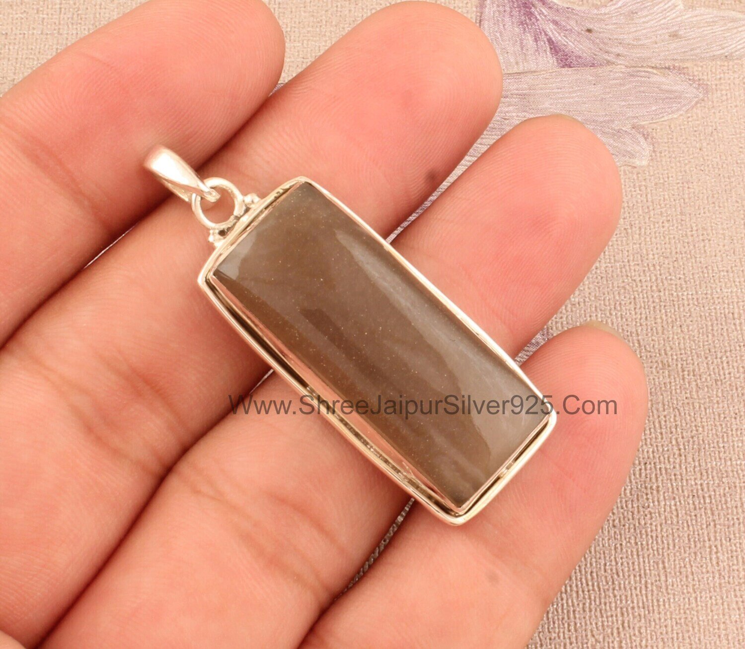 Natural Gray Moonstone Solid 925 Sterling Silver Necklace Pendant For Women, Handmade Bar Stone Pendant For Wedding Anniversary Gift For Her