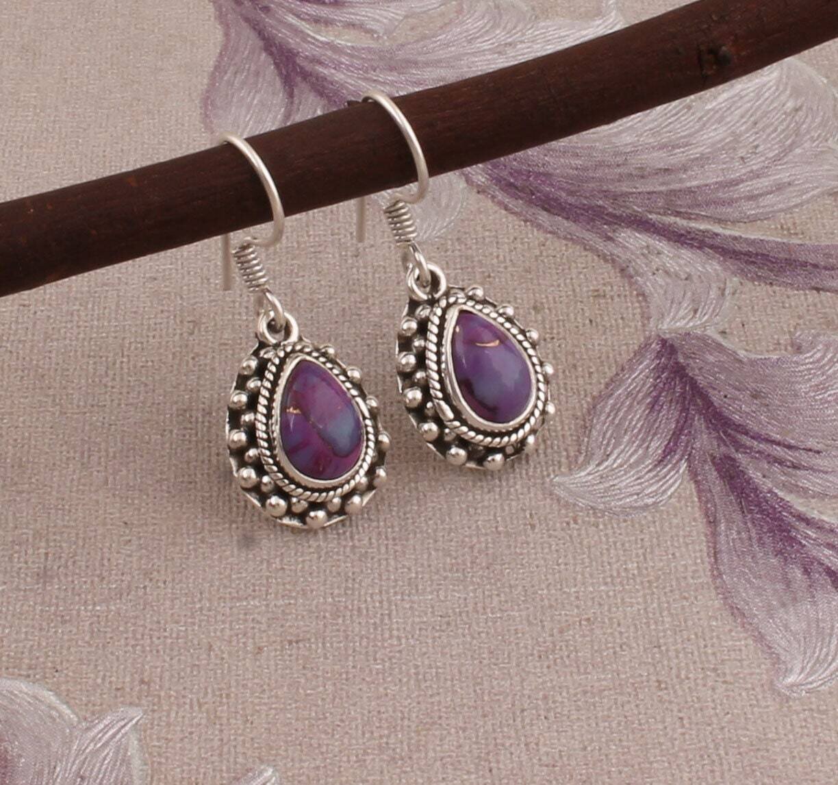 Beautiful Composite Turquoise Gemstone Earrings, Sterling Silver Dangle Earrings, Pear AAA+Quality Gemstone, Bridal Earrings, Sister Gifts,