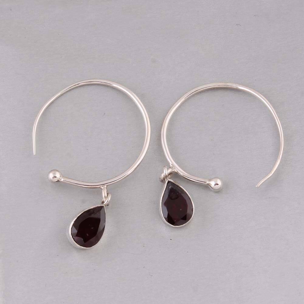 Gift For You ! Solid 925-Silver Sterling Earring With Natural Red Garnet Gemstone Top Quality Gemstone Handcrafted Earring Cut Stone Boho