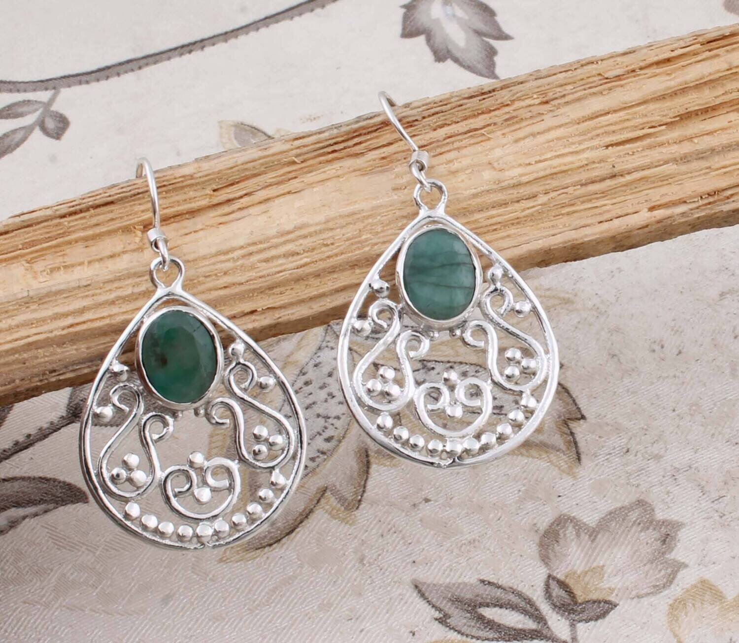 Amazing Emerald Top Quality Gemstone Handcrafted Earring Cut Stone Boho Earring 925-Antique Silver Earring Etsy Cyber Valentine's Day Gift
