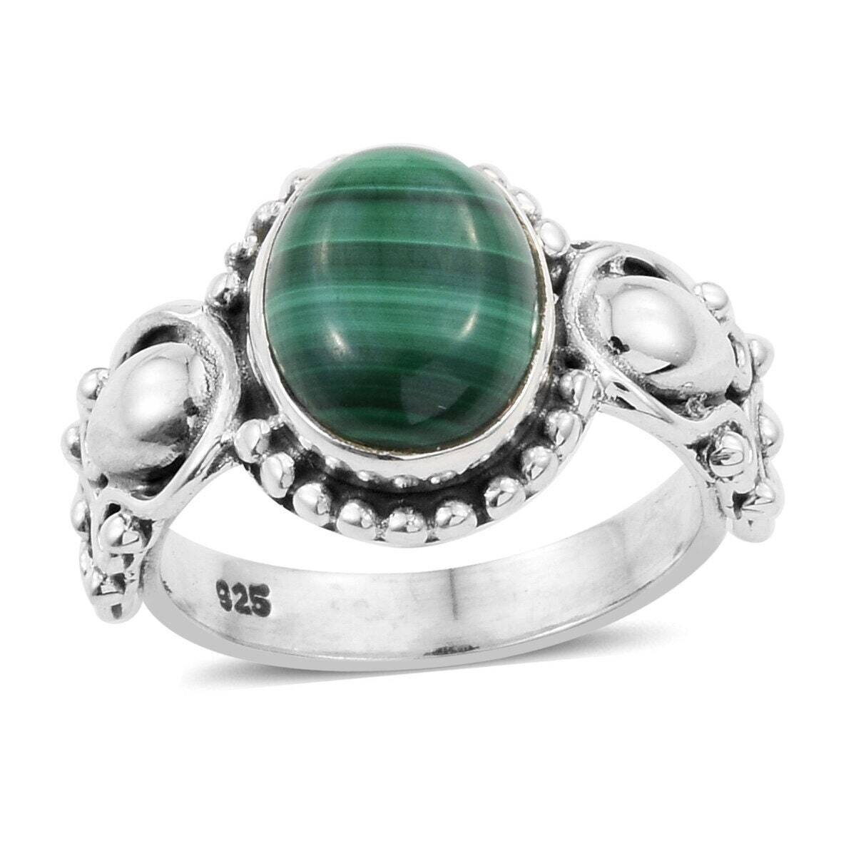 Malachite AAA+Quality Gemstone Ring Oval Stone Boho Ring 925-Sterling Solid Silver Ring,Middle Finger Ring Etsy Cyber Valentine's Day Gift