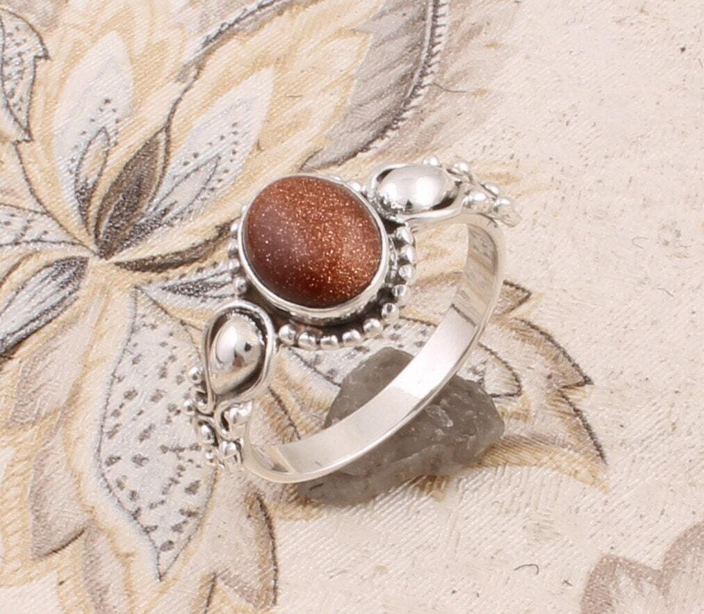 Natural Sun Stone AAA+Quality Gemstone Ring Oval Cabochon Stone Boho Ring 925-Adjustable Silver Ring,Ring Finger Ring ETSY CYBER-2021
