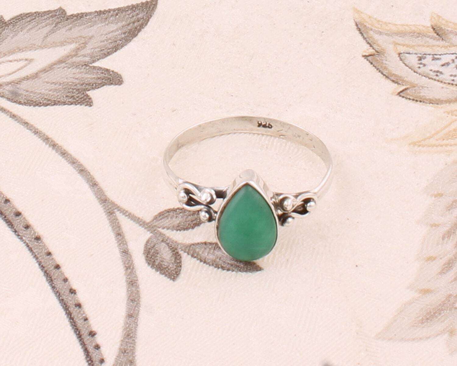 Index Finger Ring Gift For You ! With Natural Green Jade AAA+Quality Gemstone Handcrafted Ring Solid 925 Sterling Silver Ring Lovely Gift