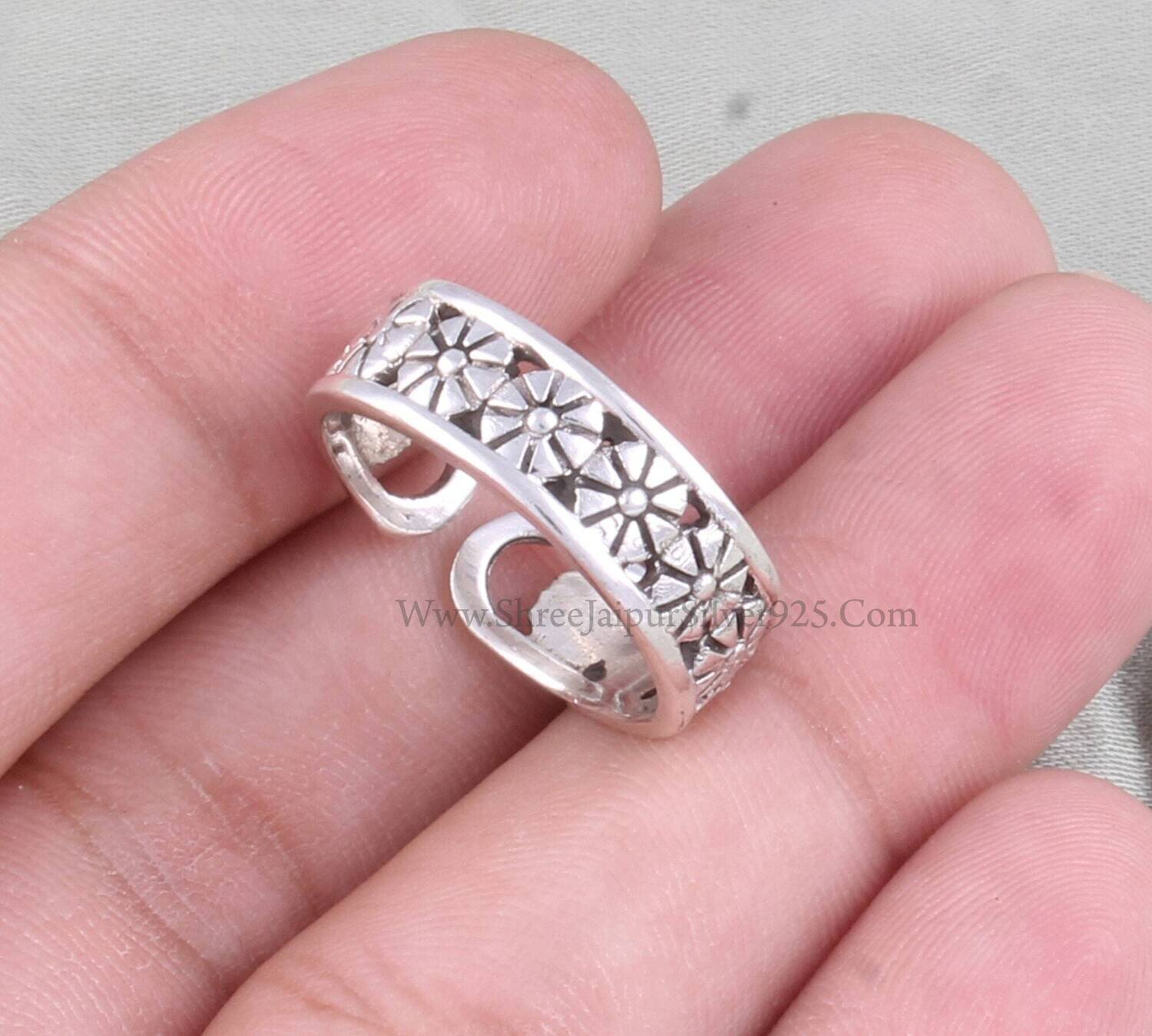 Adjustable Flower Silver Band Ring, Solid 925 Sterling Silver Band Ring For Women, Designer Handmade Fashion Band Ring, Boho Jewelry Gift