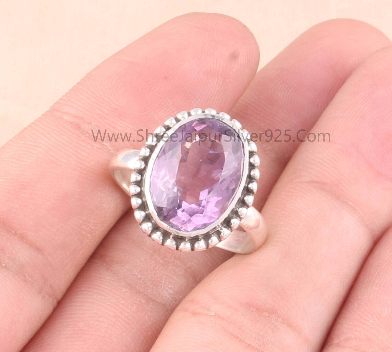 Natural Amethyst Oval Cut Stone Solid 925 Sterling Silver Ring For Women, Handmade Silver Designer Ring For Wedding Anniversary Gifts Idea